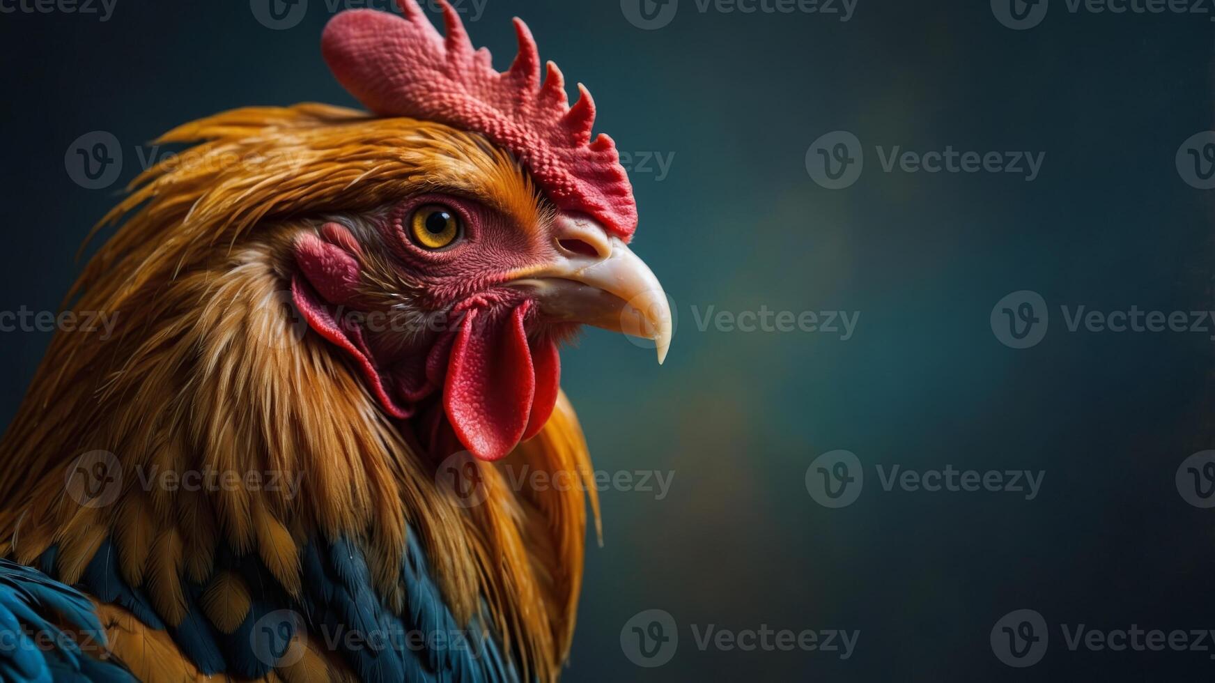 art modern and animals vibrant of Concept shot studio colors, vibrant with rooster a of Close-up. photo