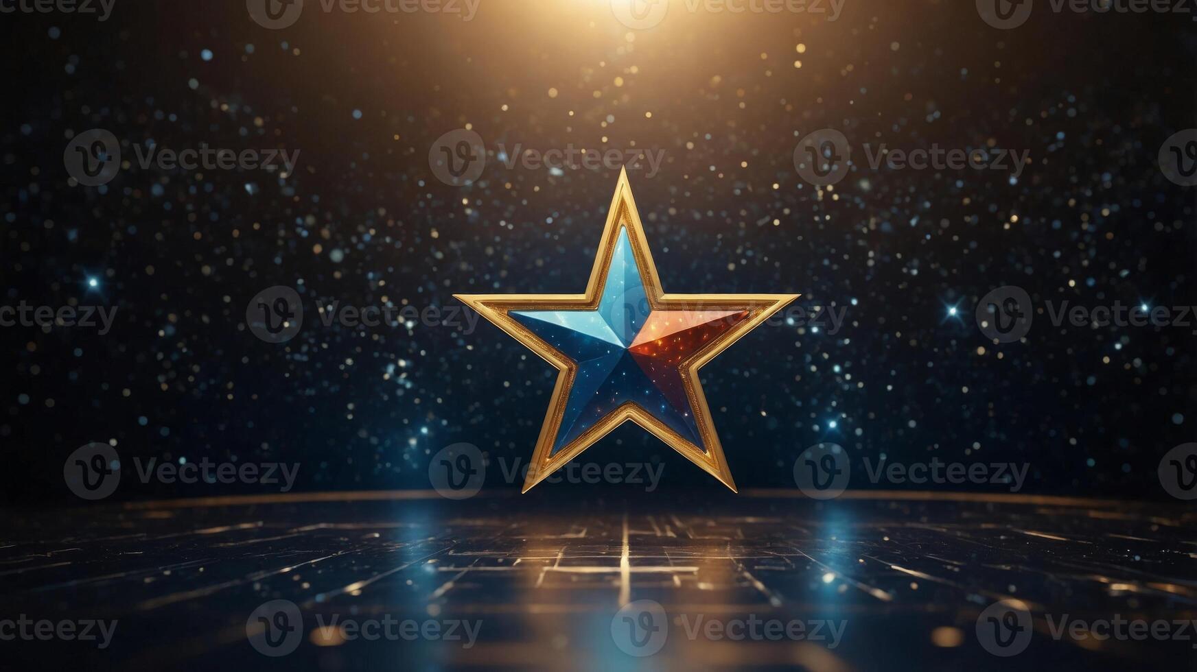 sleek a in feedback trusted symbolizing space, virtual a in stars with glowing badge assurance quality digital. photo