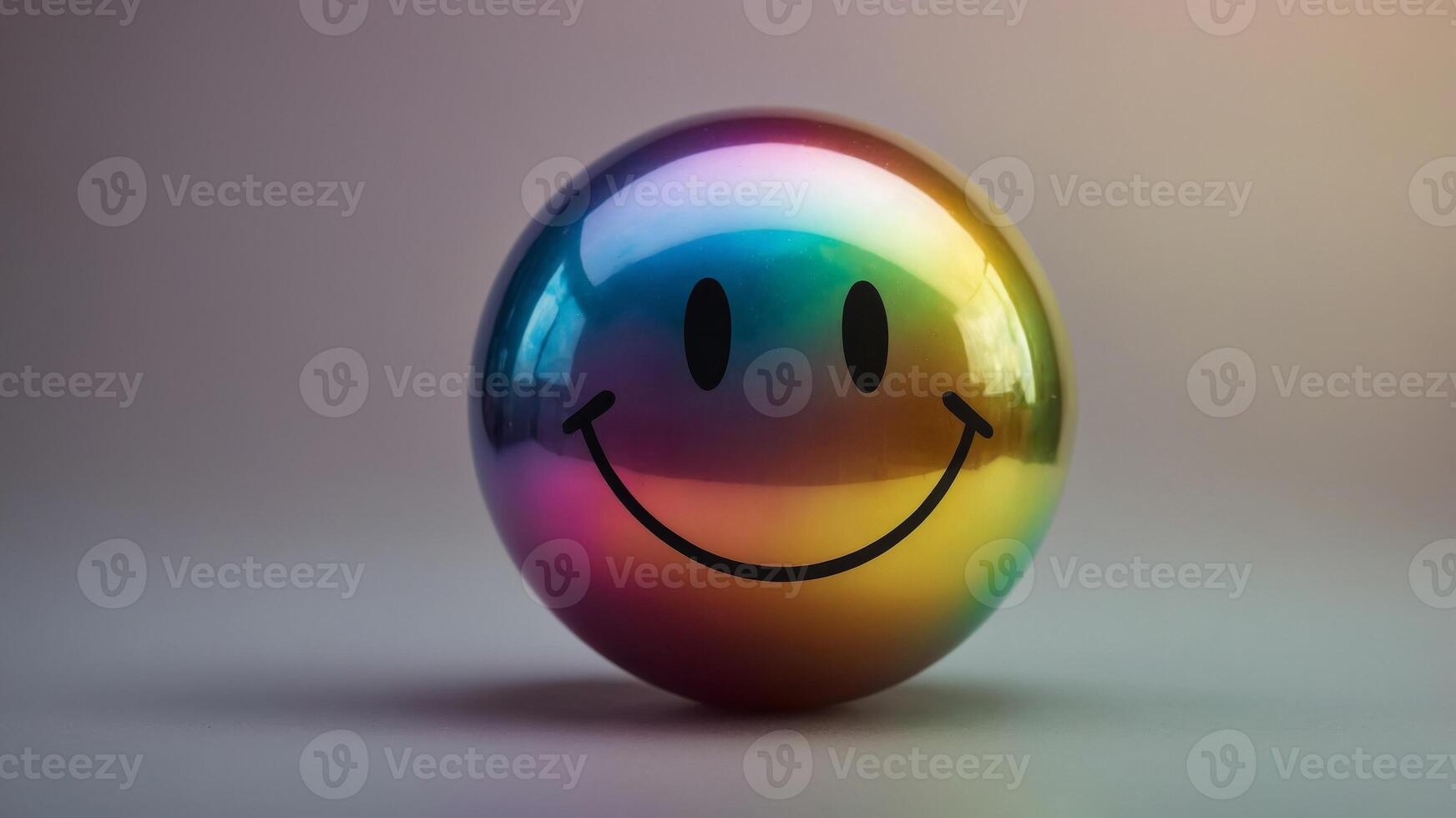 Colorful iridescent smiley face sphere on a soft gradient background. photo
