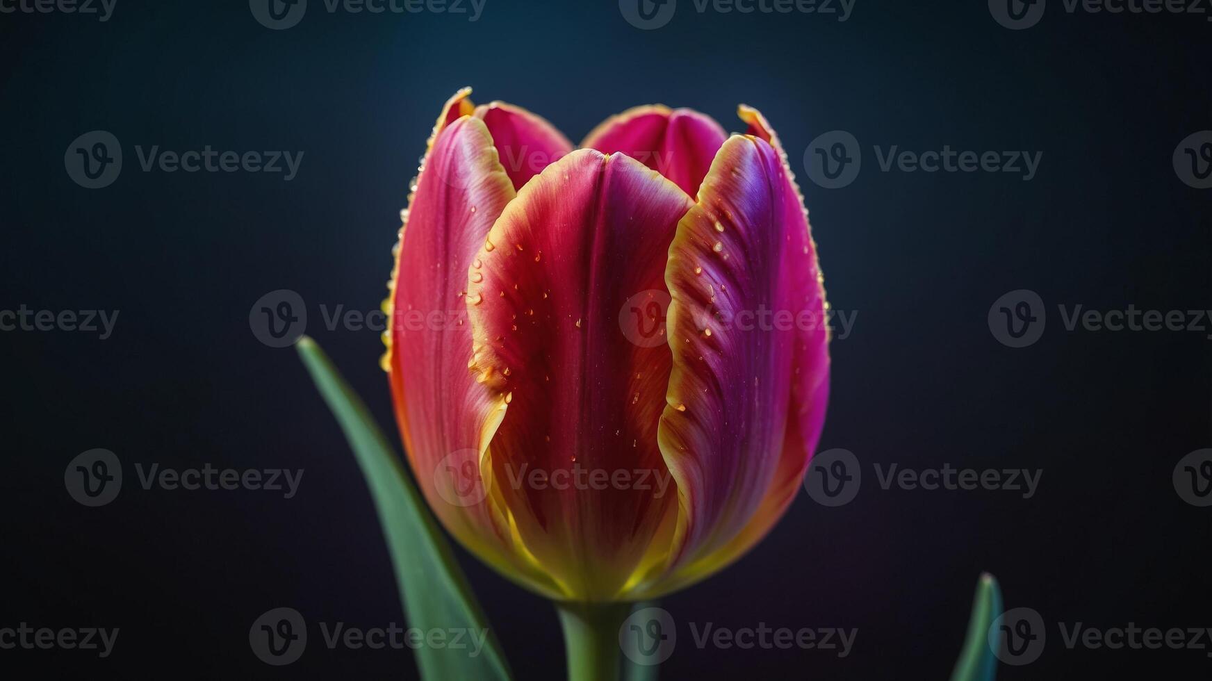 Close-up of a colorful tulip with glowing neon light effects, artistic concept. photo