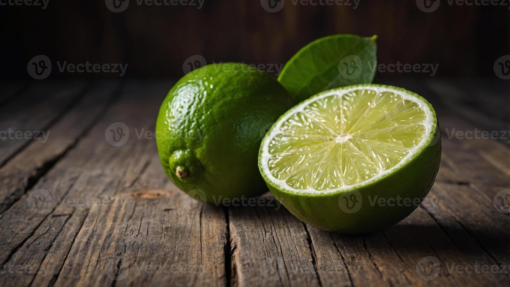 Lime placed on a rustic wooden table in a detox diet concept with copy space image. photo