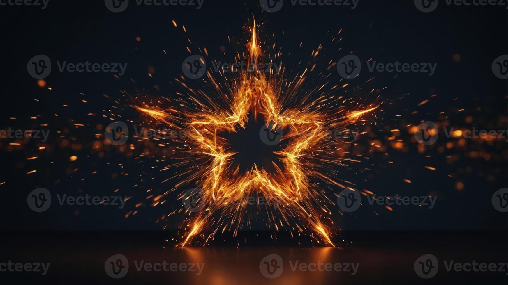 A dynamic fire frame in the shape of a star with sparks and flames. photo