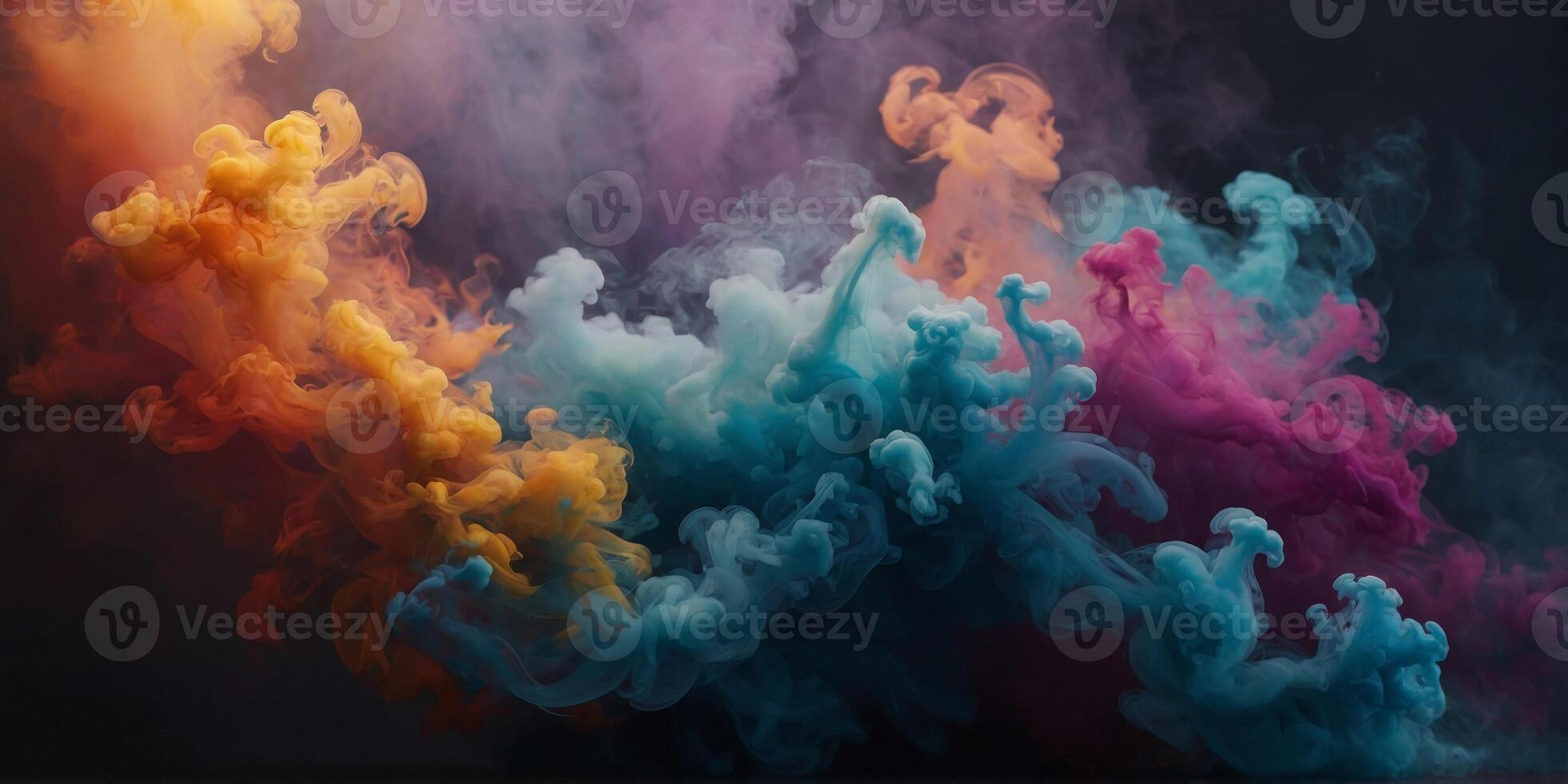 Colorful smoke silhouettes swirl and sway creating an otherworldly and abstract scene. photo