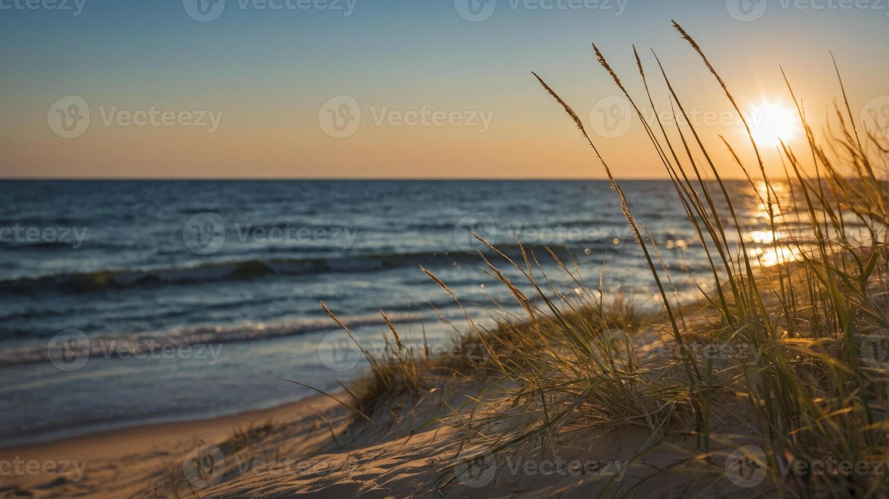 The sun's rays bring the dunes to the Baltic Sea. photo