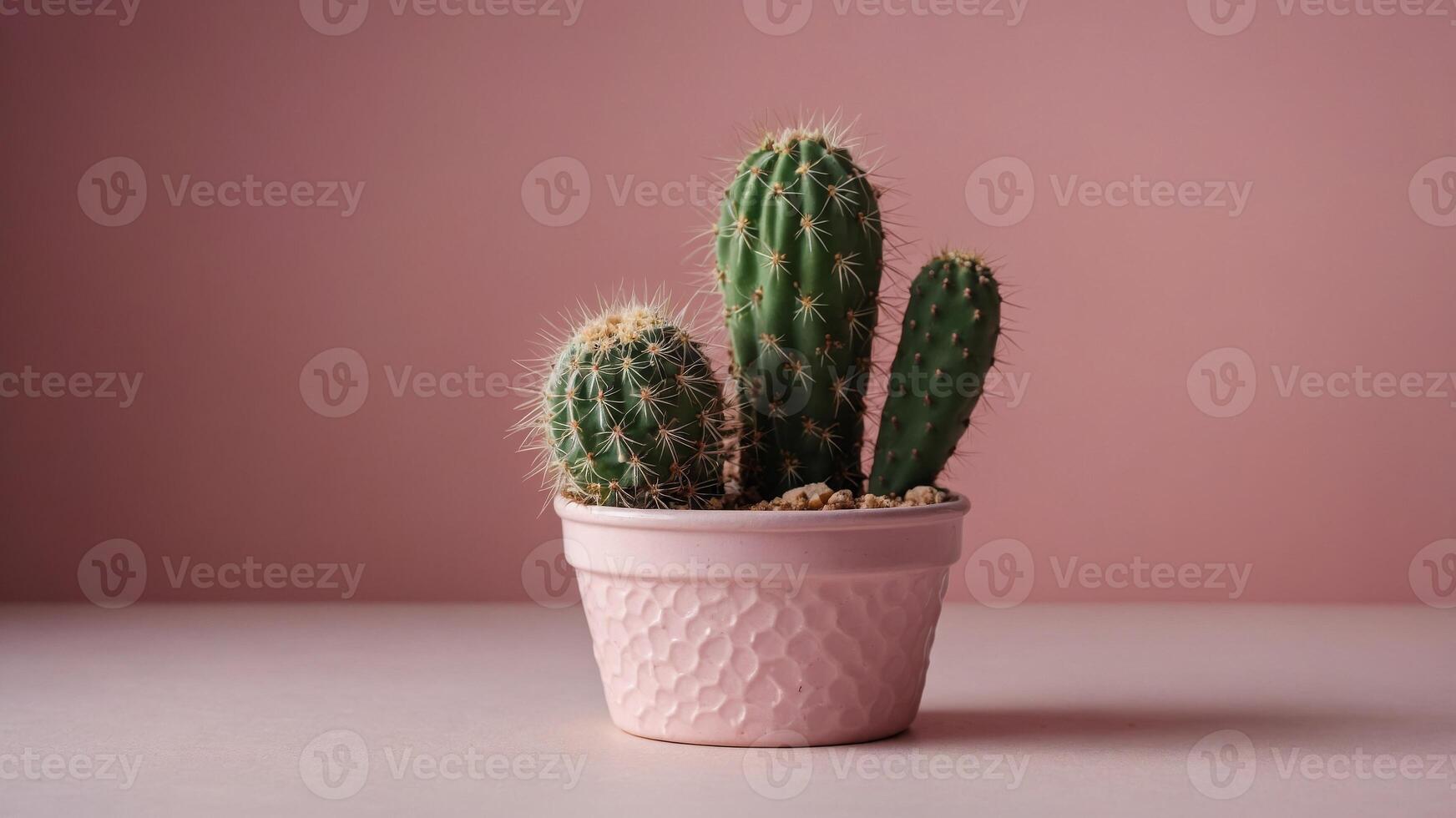 Cactus in an ice cream cone pot on a pink background Creative concept. photo