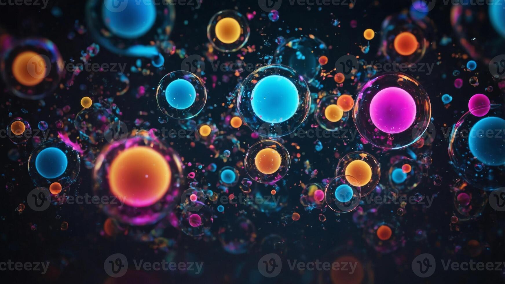 concept background Futuristic art digital abstract bubbles, and smoke colorful by surrounded frame Neon. photo