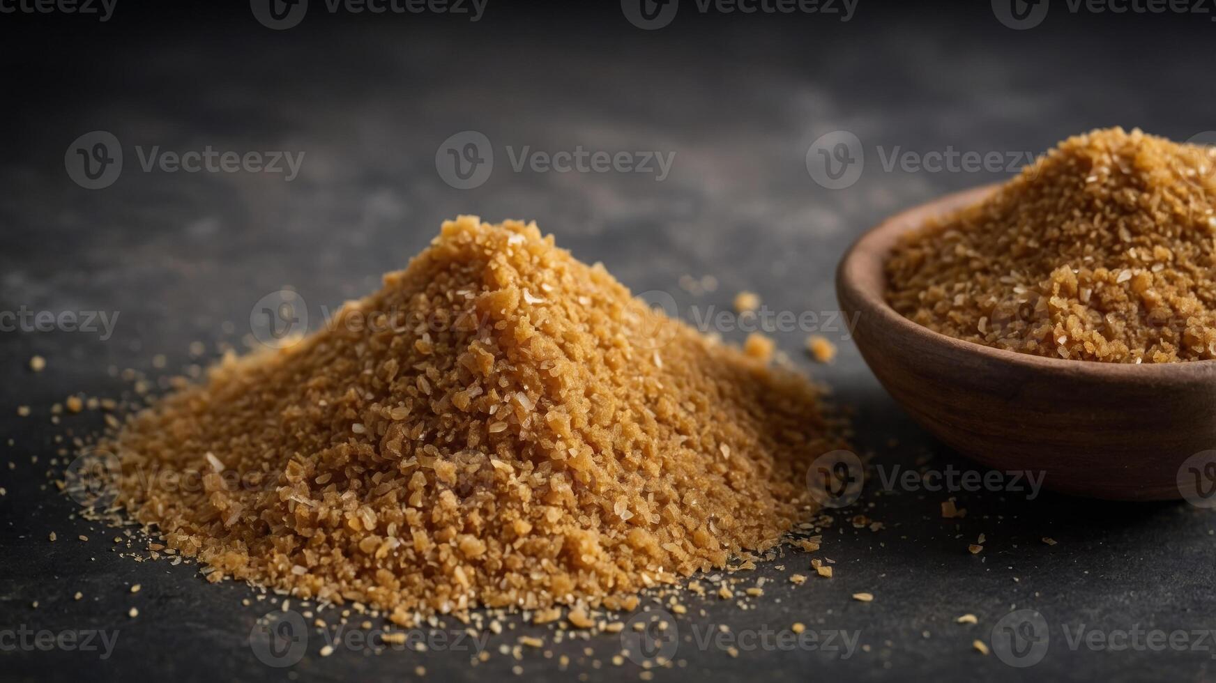 Jaggery Powder also known as Organic Gur is a versatile unrefined sugar used in various Indian dishes with a natural copy space image of concentrated sugarcane juice. photo