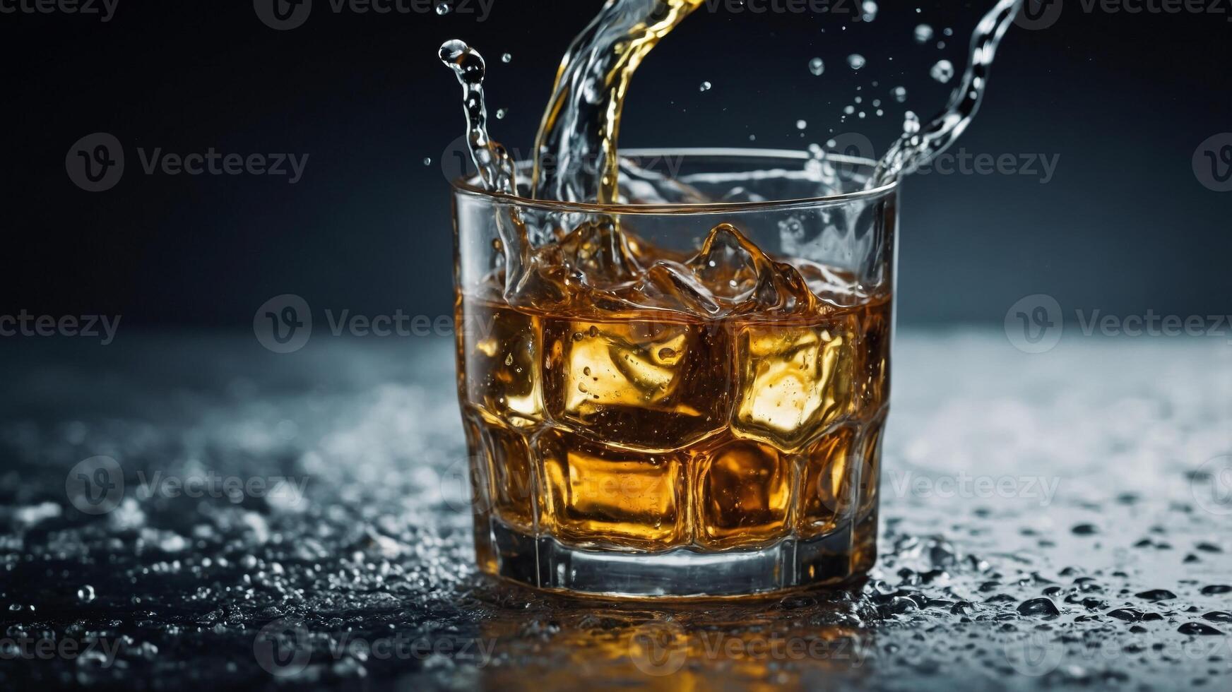 concept drink refreshing surface, reflective on splash water with beverage cold of Cans. photo