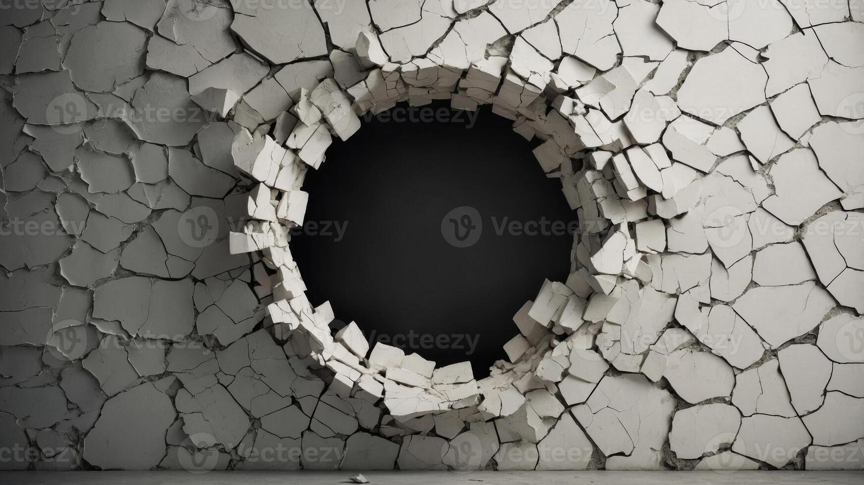 concept damage and Destruction background abstract wall, white cracked in Hole. photo