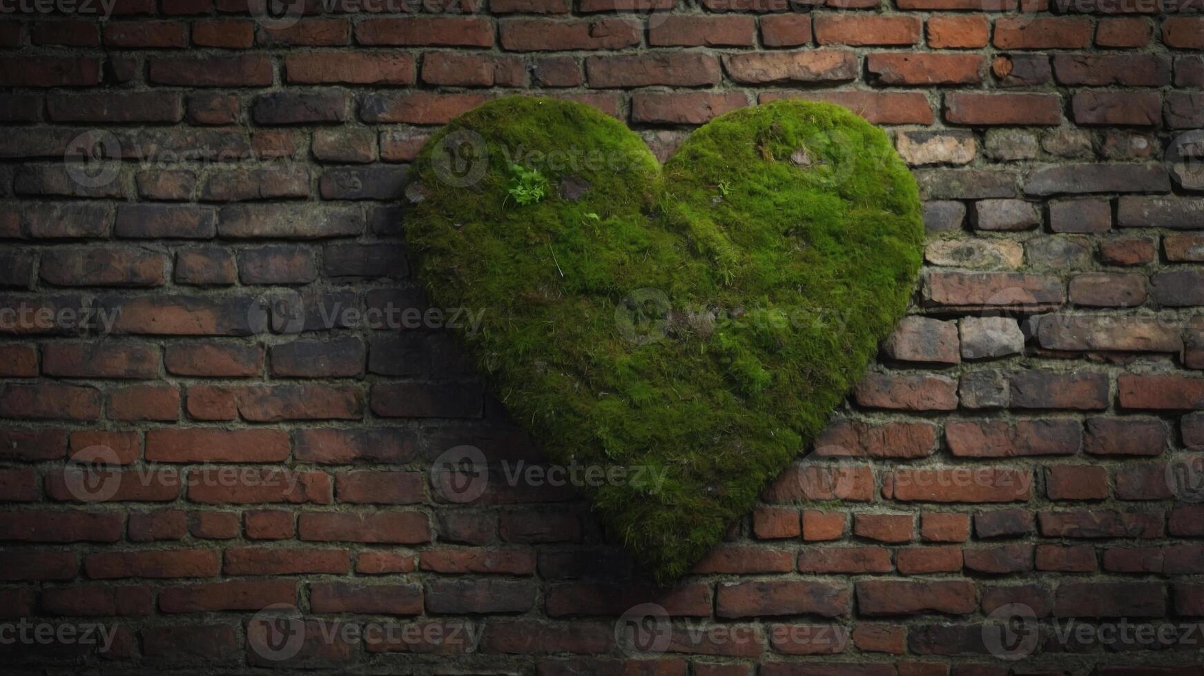 concept art natural and rustic wall, brick on moss Heart-shaped. photo