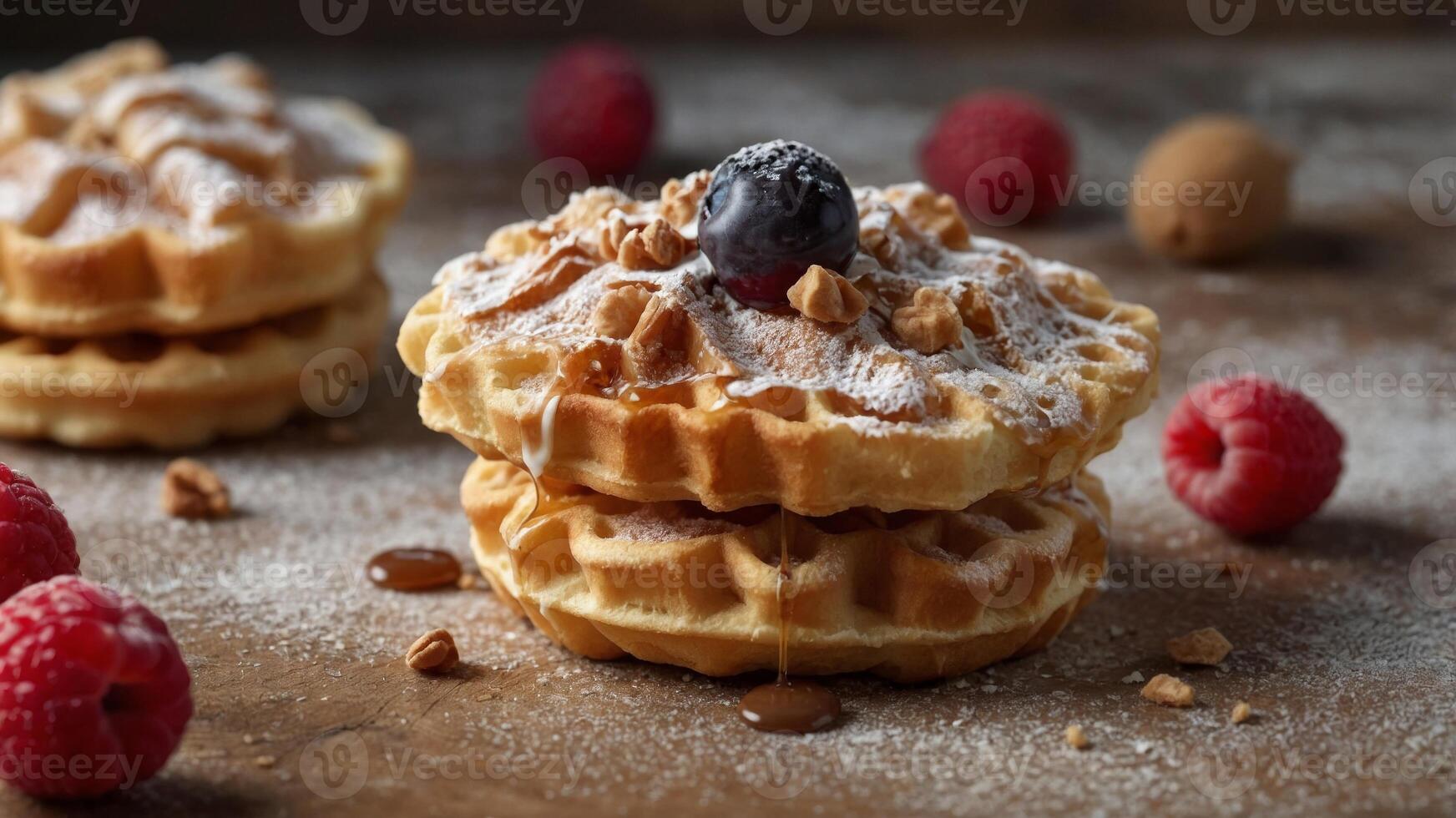 concept dessert Delicious close-up background, beige on rolls waffle cream-filled of Stack. photo