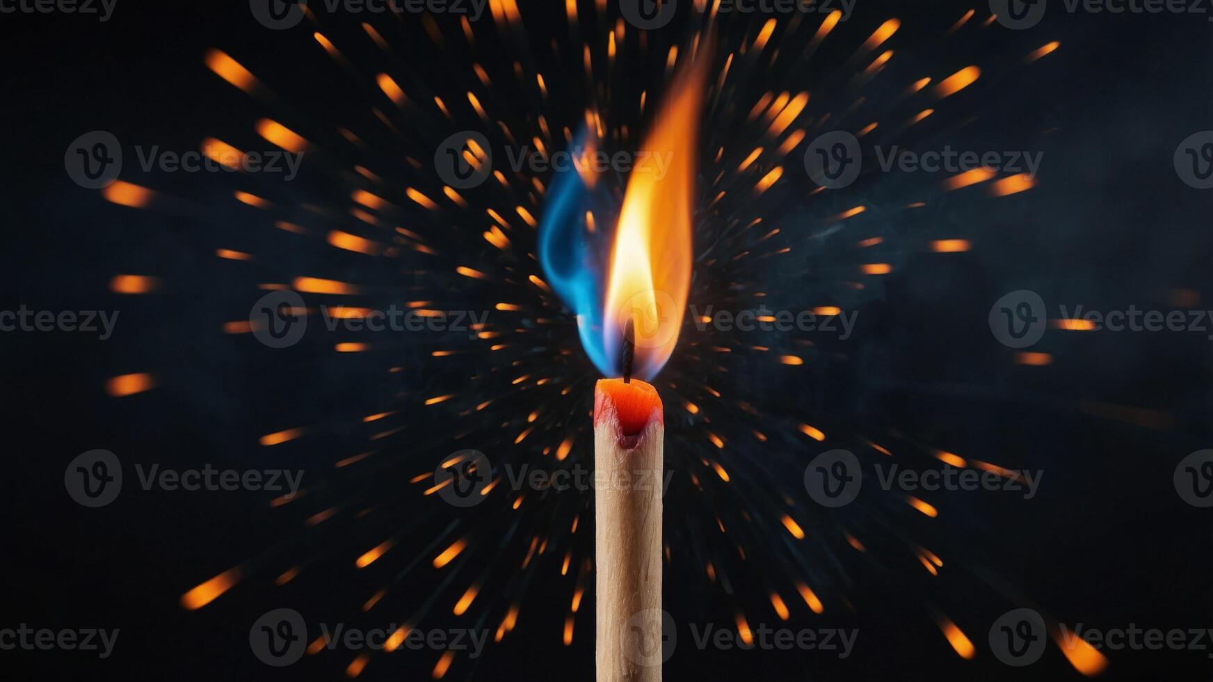 concept art abstract background, black on flames swirling colorful igniting Matchstick. photo