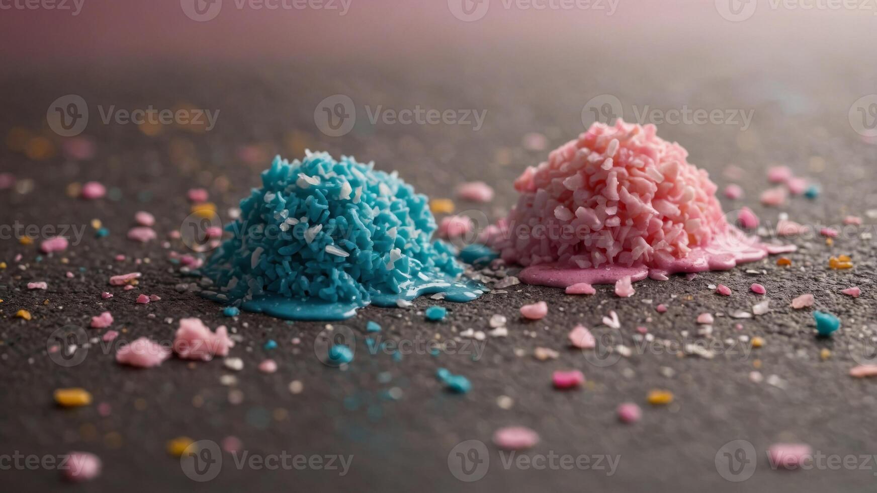 focus,defocus soft sprinkles colorful asphalt, on cone cream ice pink Melted. photo
