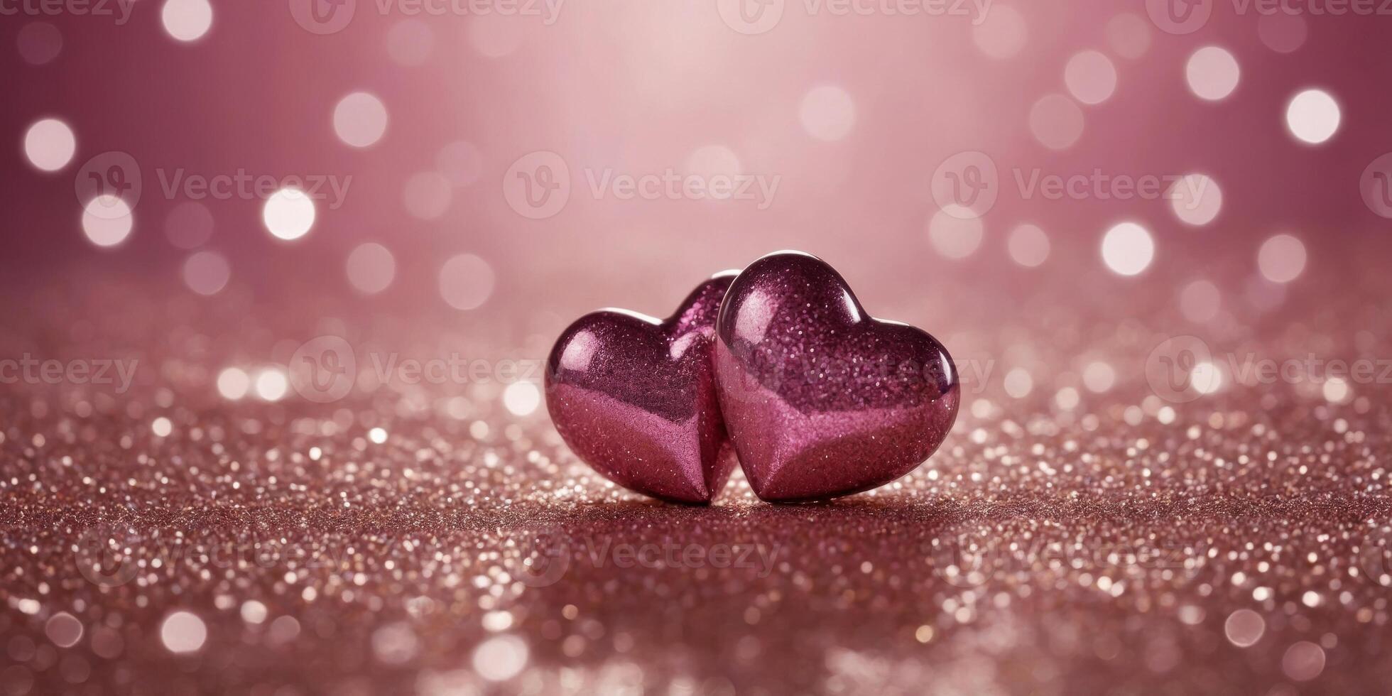 Two Hearts On Pink Glitter In Shiny Background Valentine's Day Concept. photo