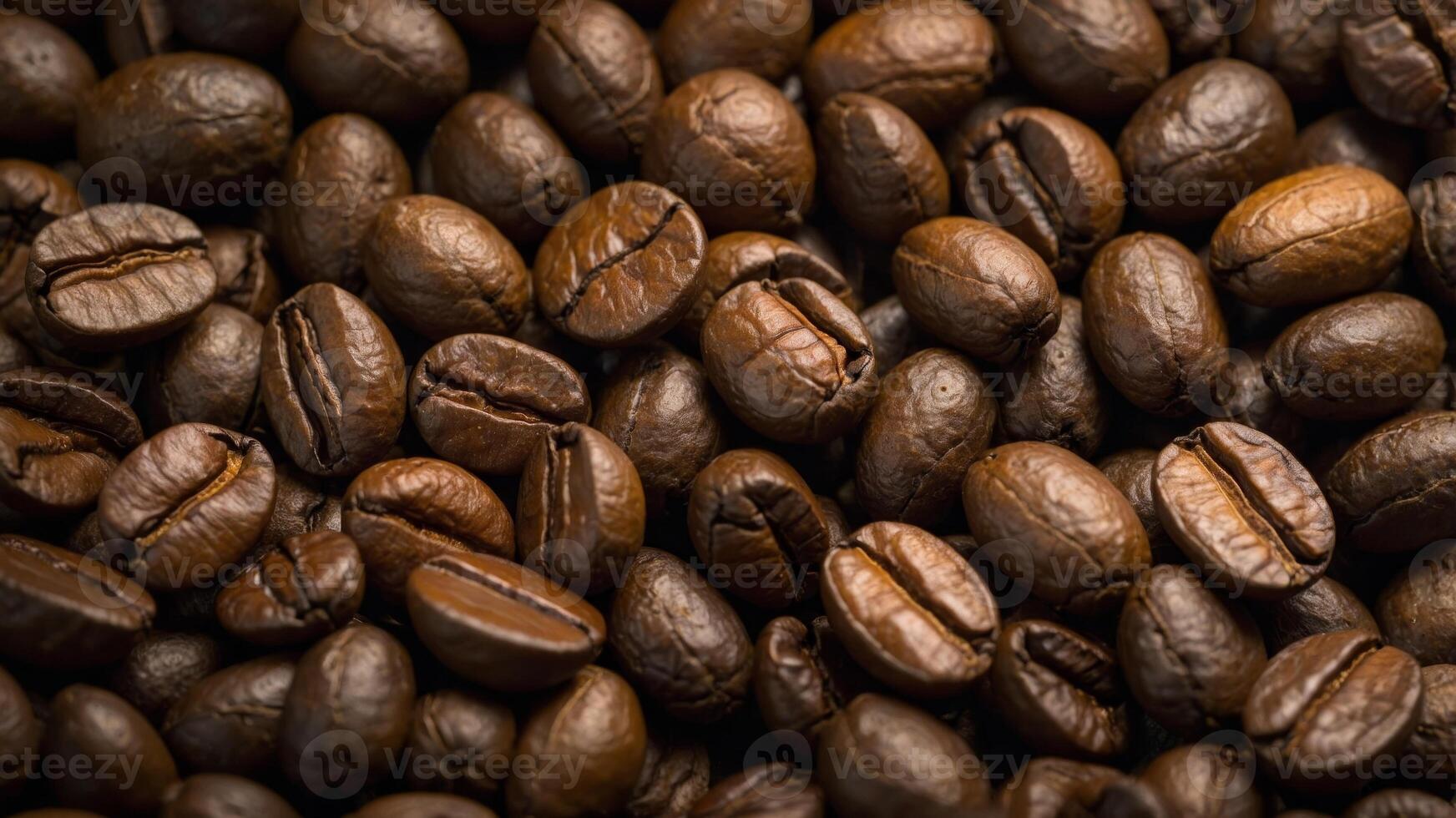 Close up macro image of roasted coffee beans with copy space. photo