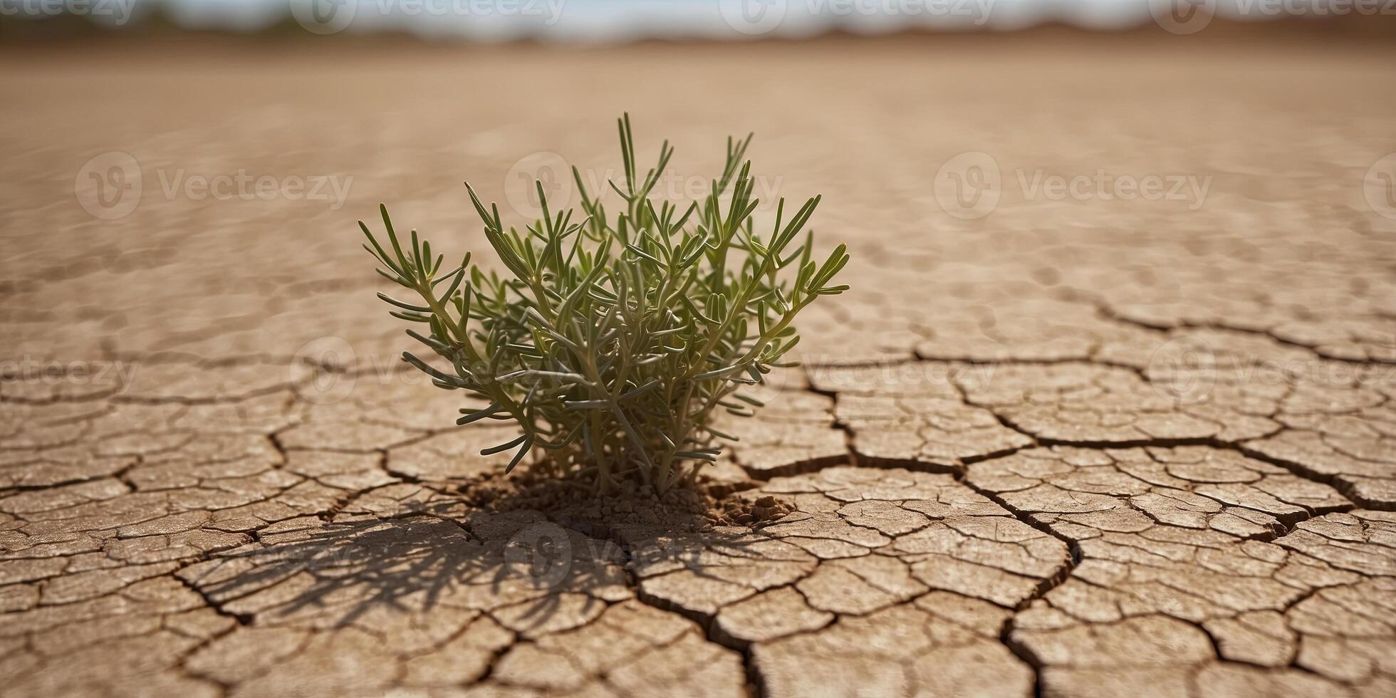 Global warming concept, dry cracks in the land, severe water shortage, drought concept Barren cracked land with sun barely visible through the dust storm Drought and desertification. photo