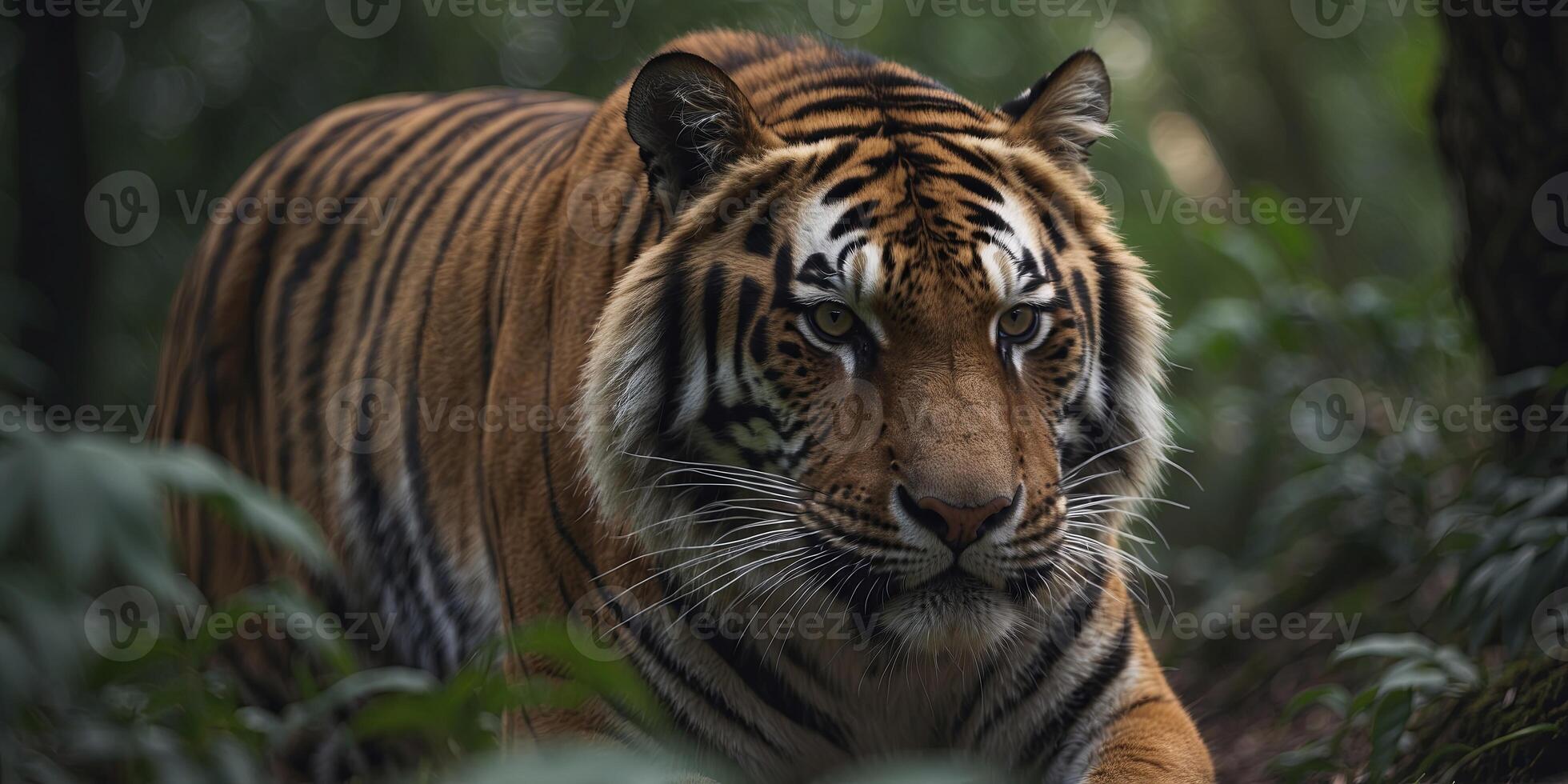 Wild Benganl tiger roanring in a jungle wilderness, big annd anggressive wild cant beanst power. photo