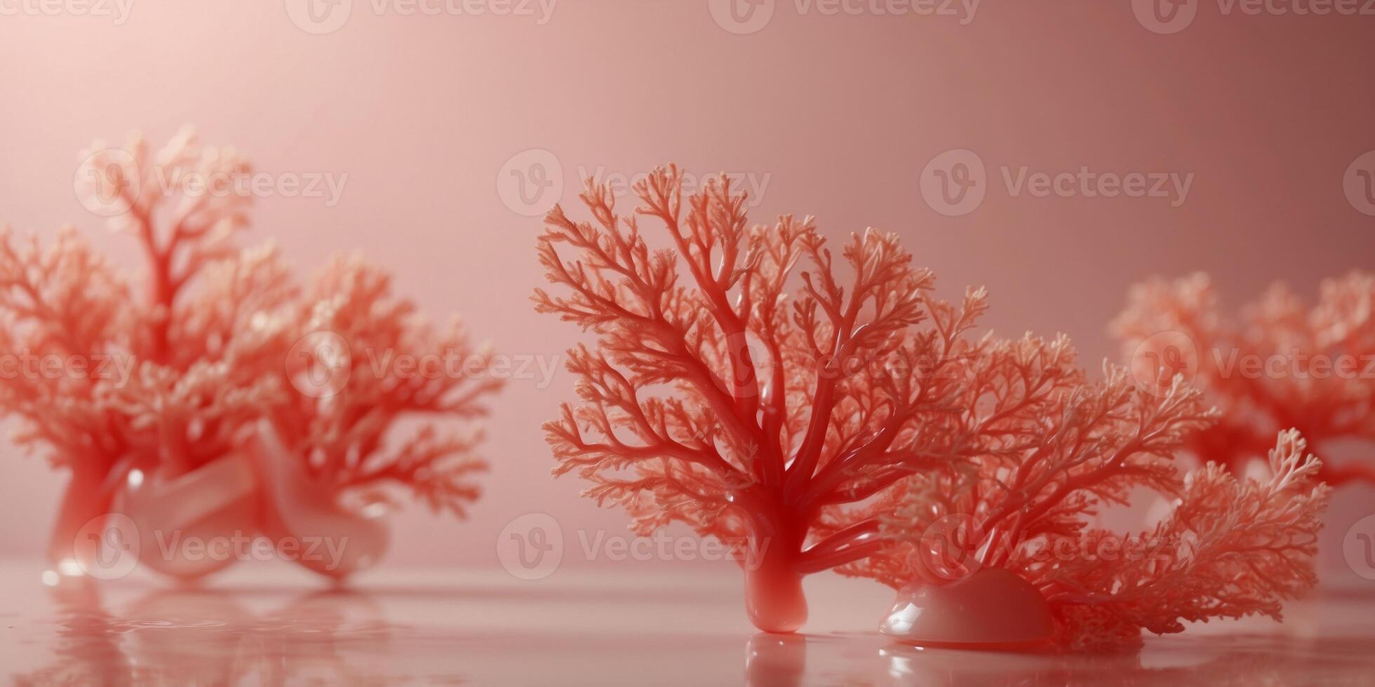 Abstract coral red color with pastel pink background, fluid creative concept composition with minimal natural elegance copy space. photo