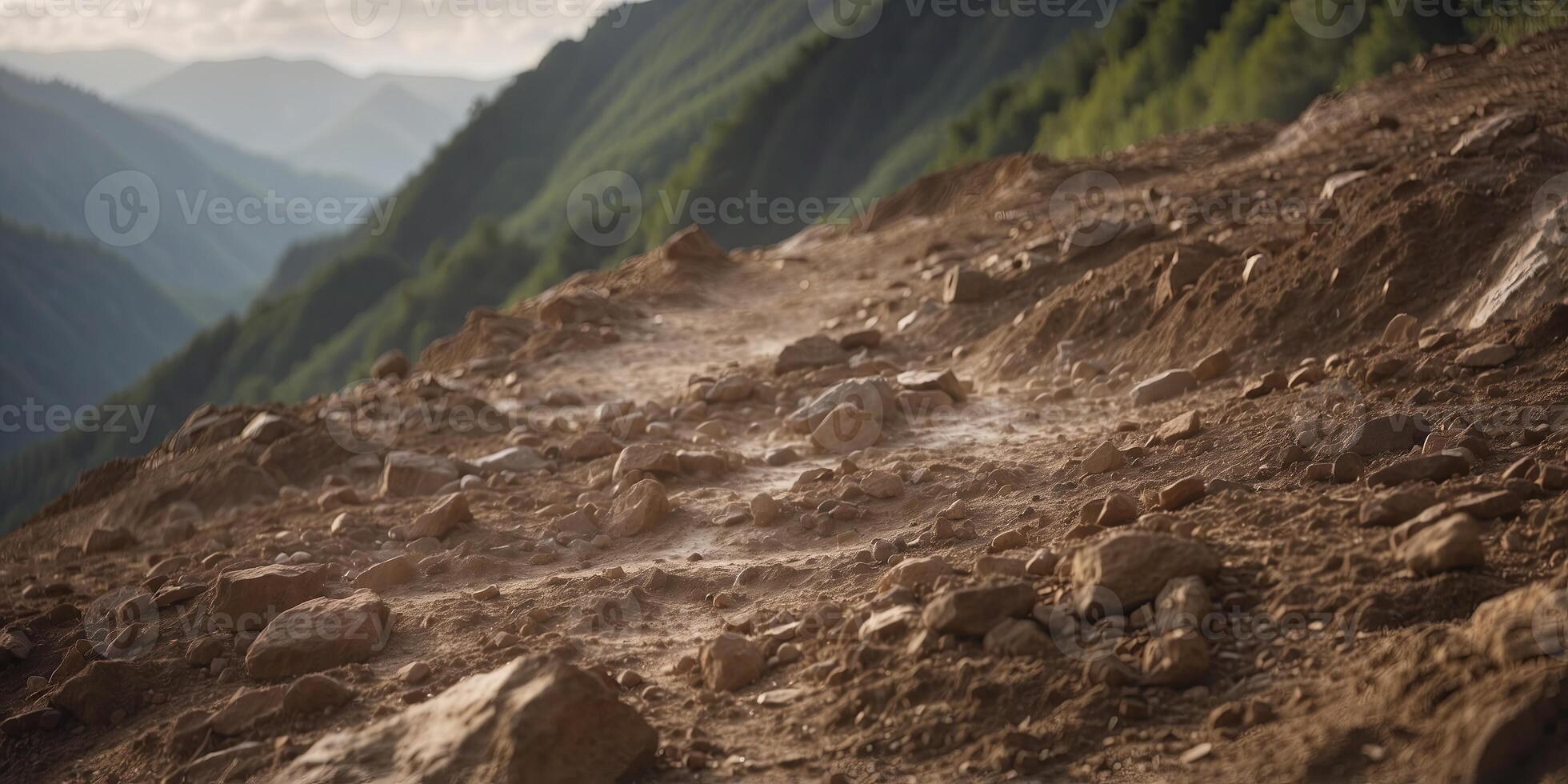 A powerful image of a landslide with the caption don't be caught in the path know how to stay safe during a landslide. photo