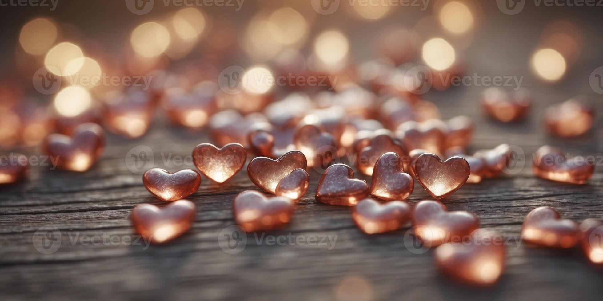 Beautiful blurred background with hearts and bokeh effect. photo