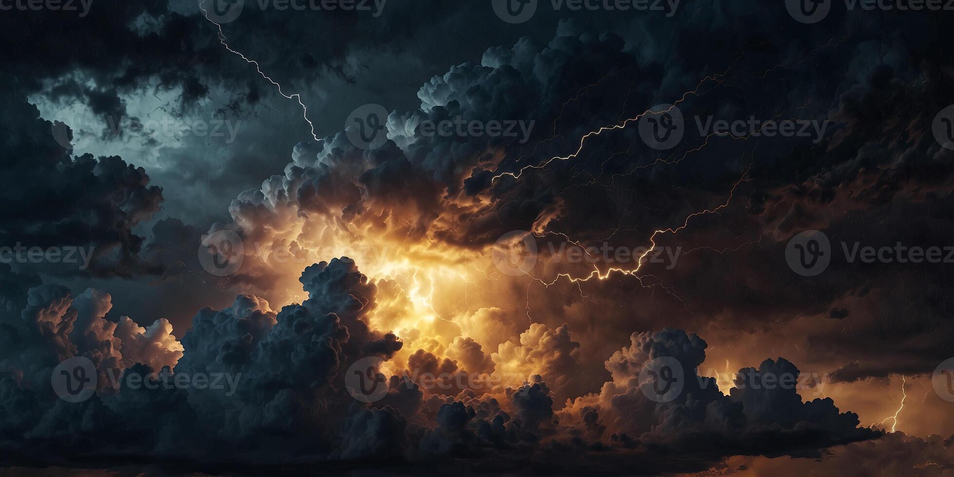 Abstract cloud and lightning formation with gold accents. photo