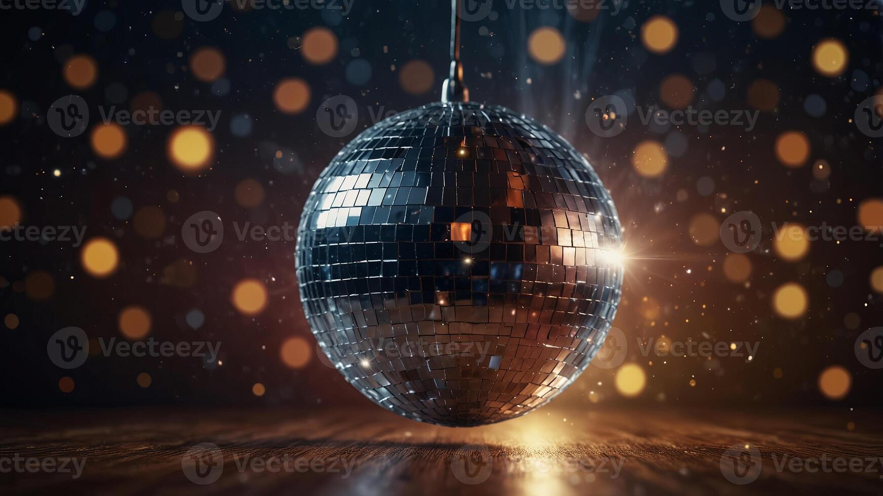 A disco ball with lights and stars in the background. photo