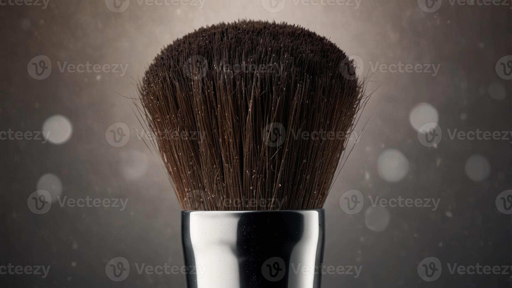 Close-up of makeup brush with loose powder. photo