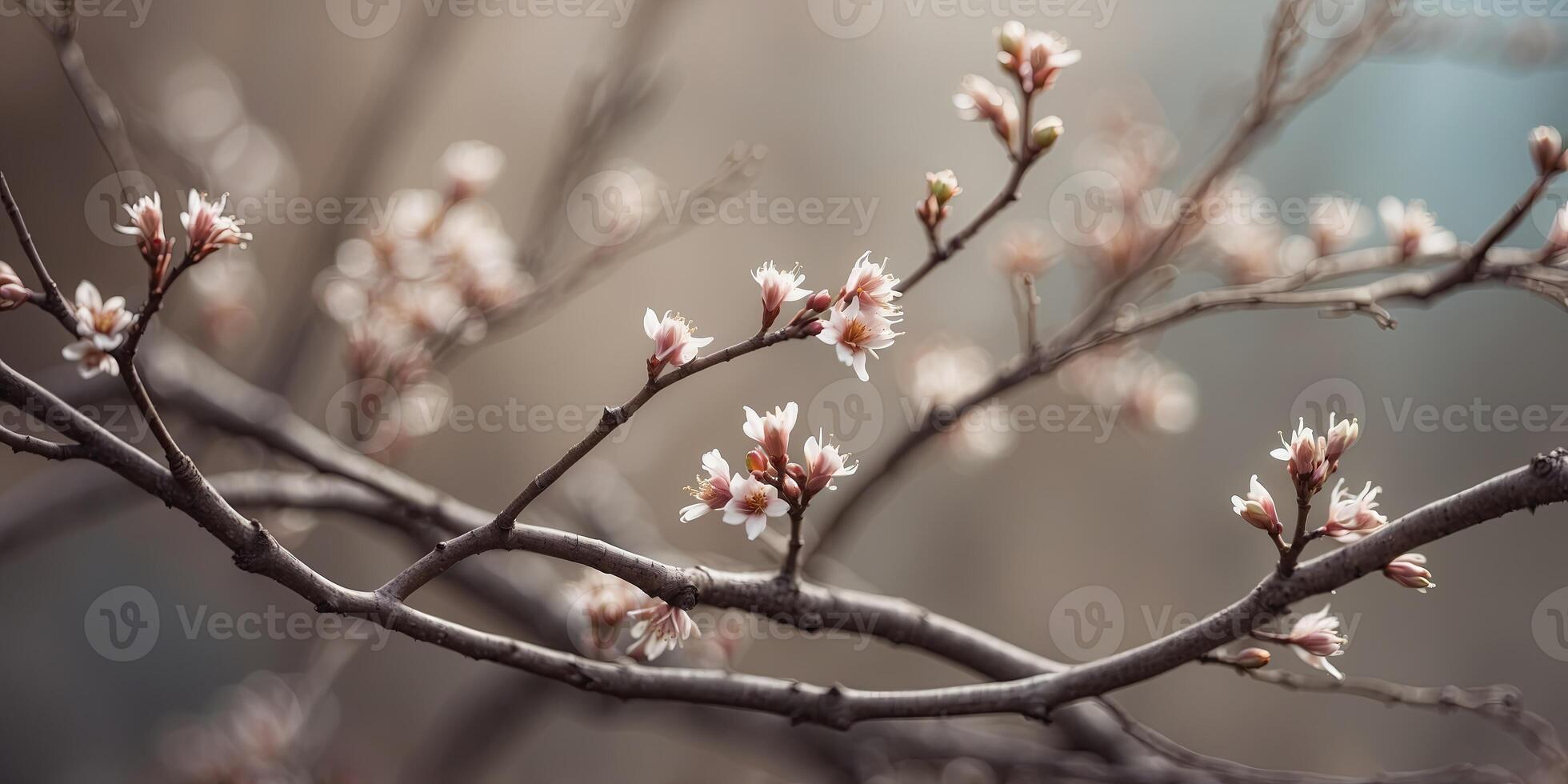 A free-form Boho frame of intertwining branches and small colorful buds. photo
