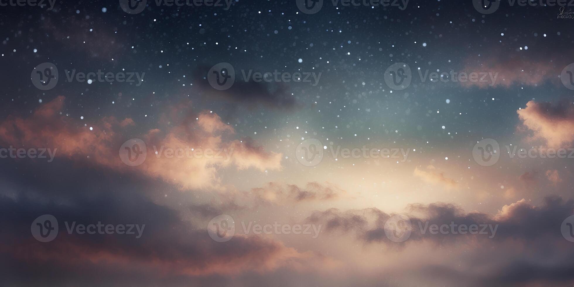 A dreamy watercolor sky filled with star-shaped clouds twinkling in the twilight. photo