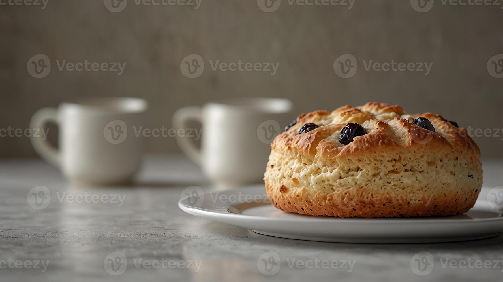 A scone displayed with ample copy space on a pristine white image surface. photo