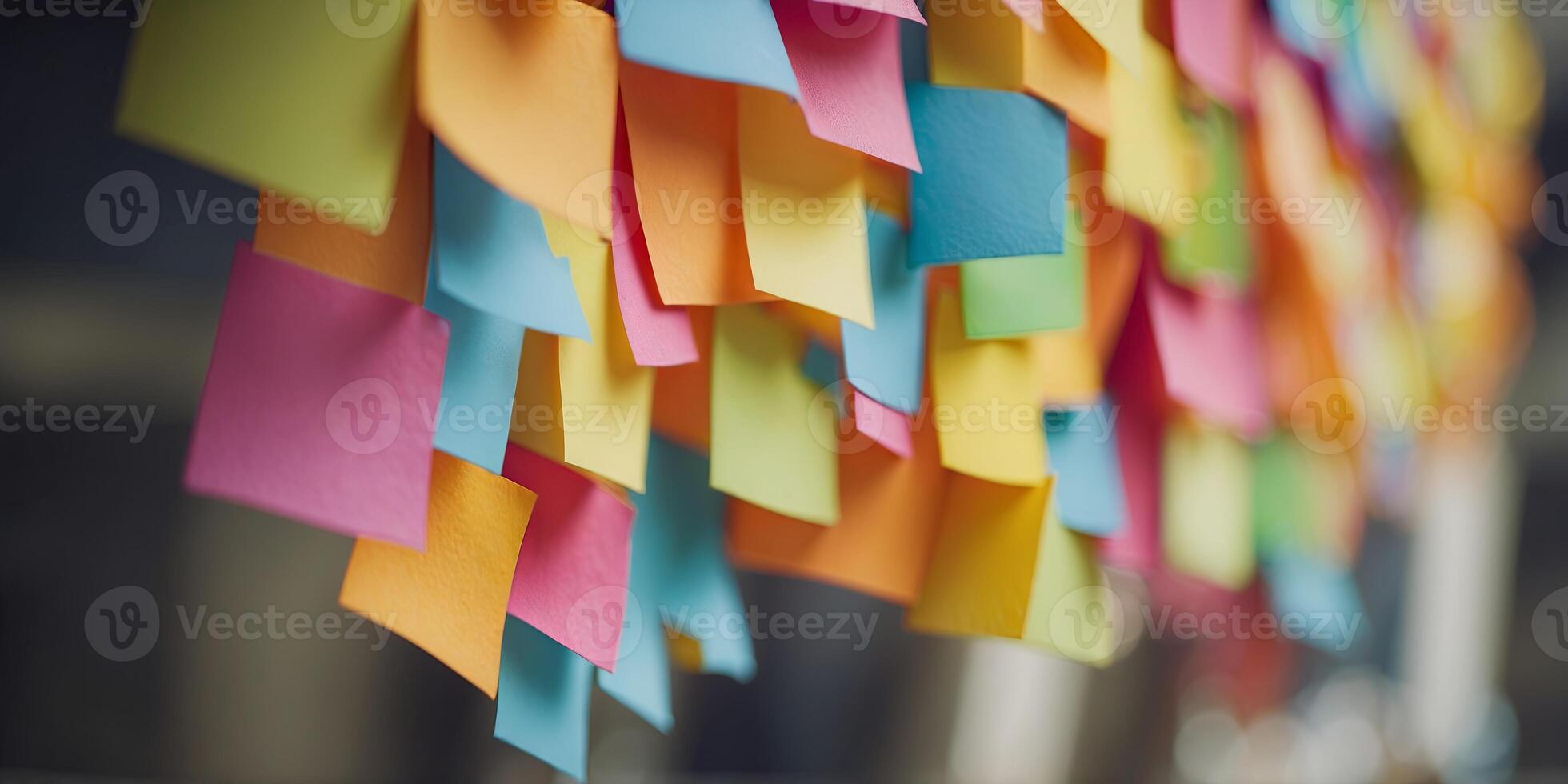 onebstronect colorful sticky notes for creonetive work, memo reminders, onend business plonenning. photo