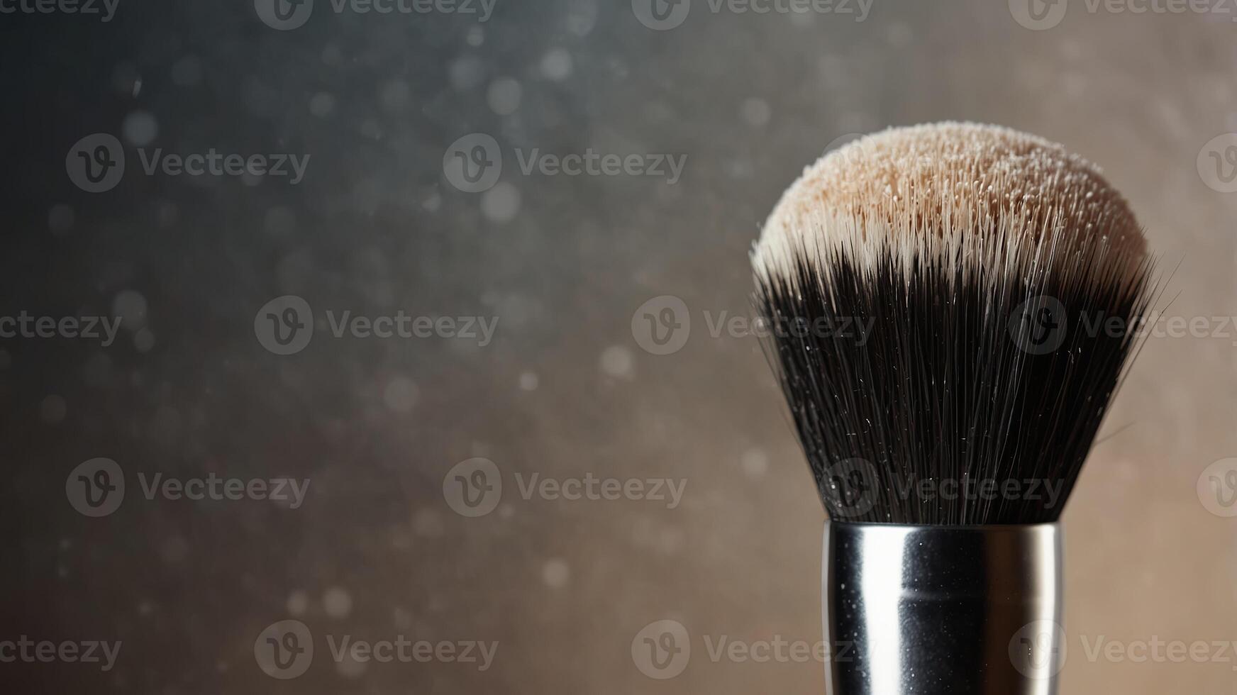 Close-up of makeup brush with loose powder. photo