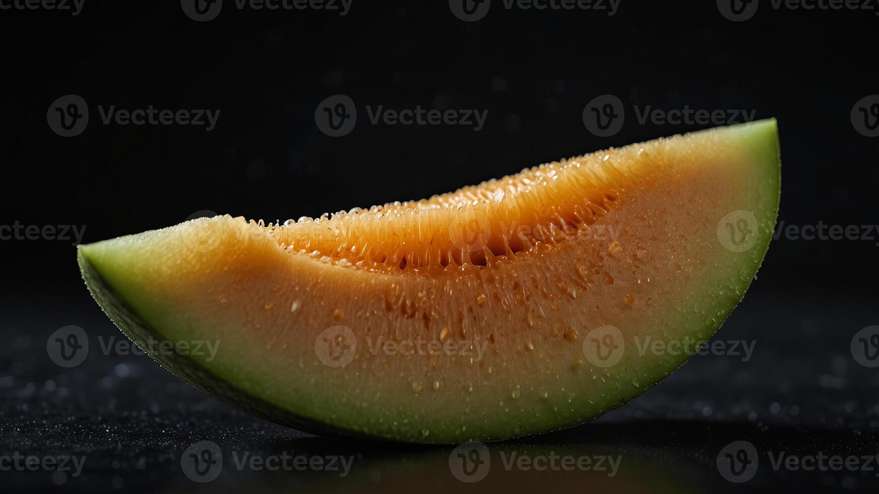 Fresh melon slice on black with copy space image. photo