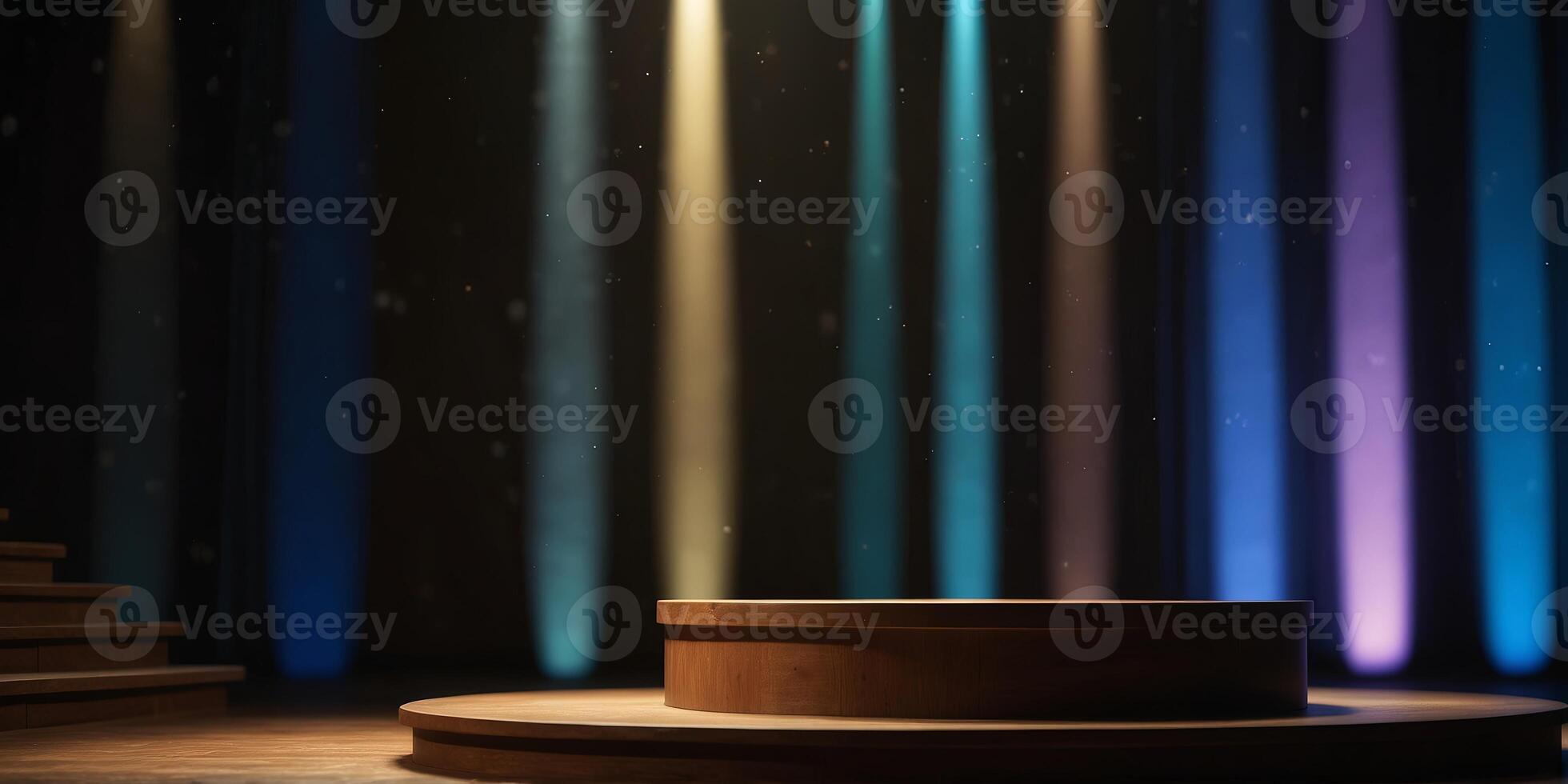 a podium standing under a spotlight in an empty auditorium, representing the anticipation and responsibility of leadership. photo