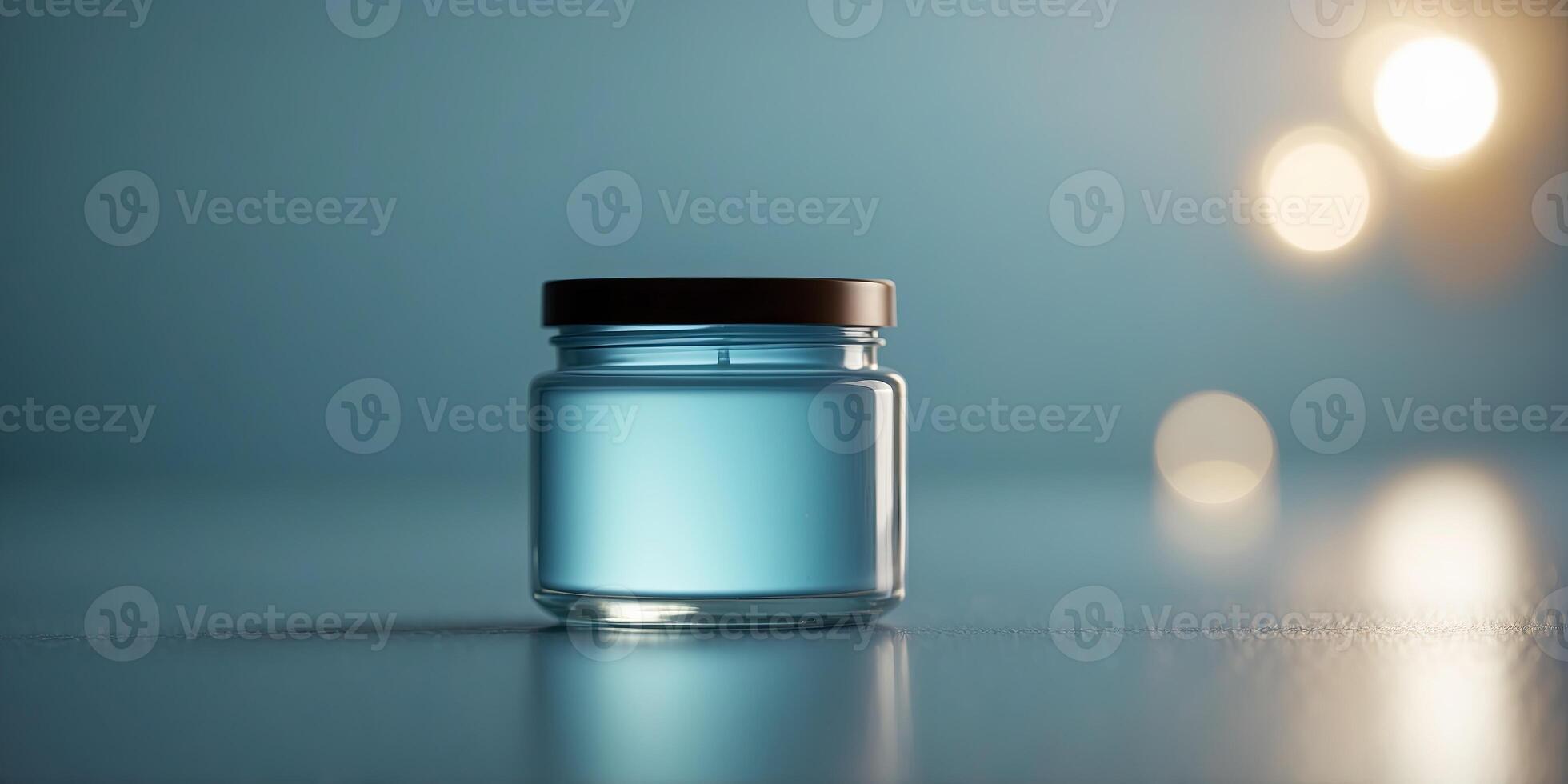 light blue cosmetic jar without label - product mockup closeup. photo