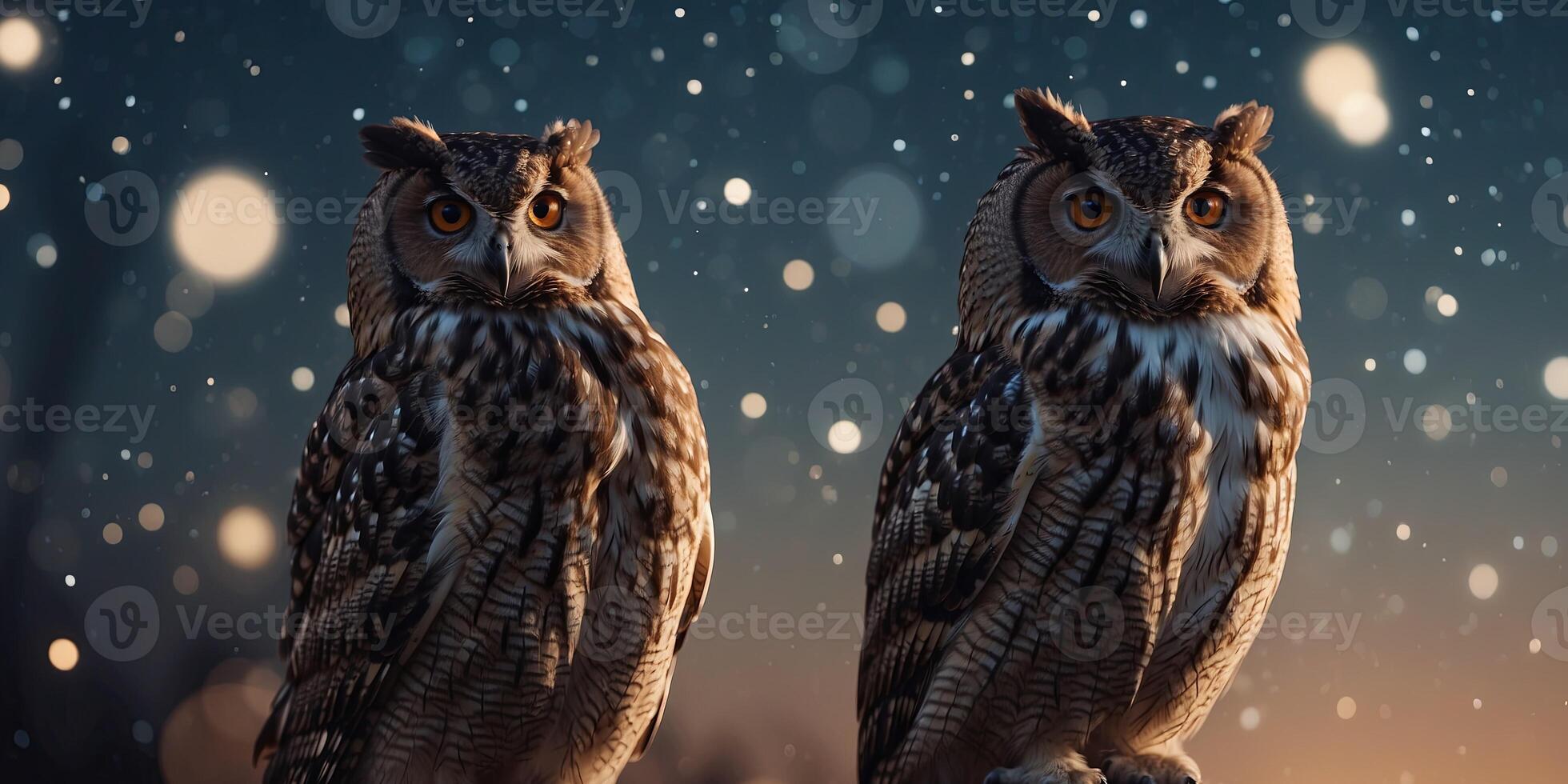 Owl Silhouette Double Exposure under a Starlit Night Sky. photo