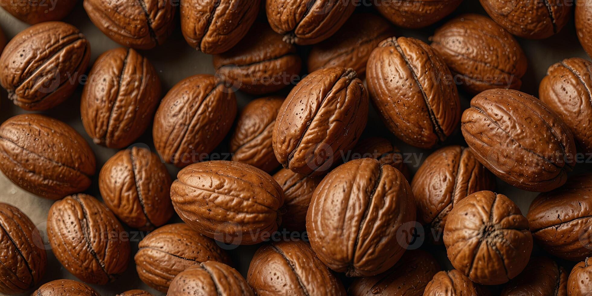 Close-up of a pecan nut on a beige background. photo