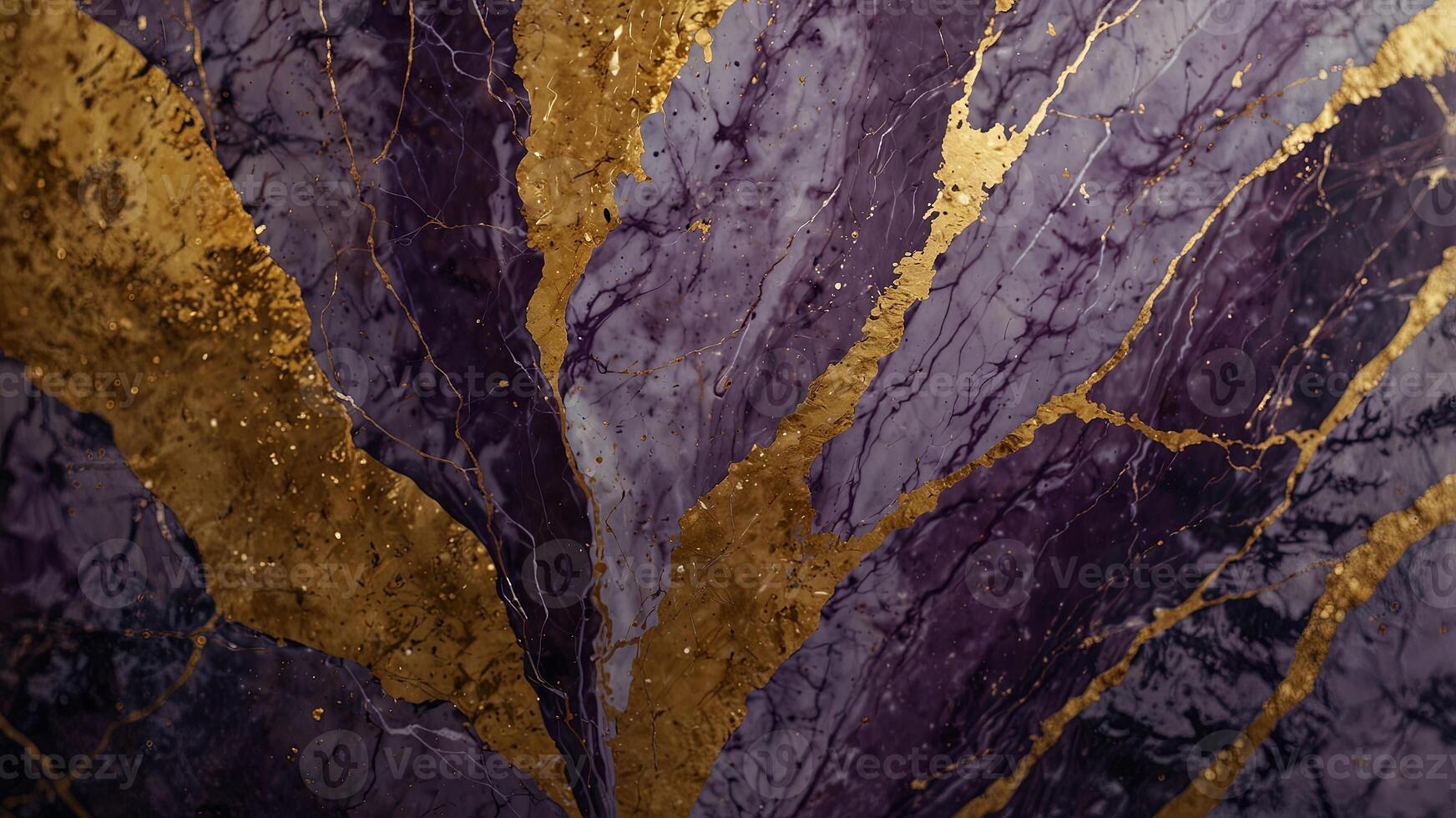 Close up of a purple and gold marble background. photo