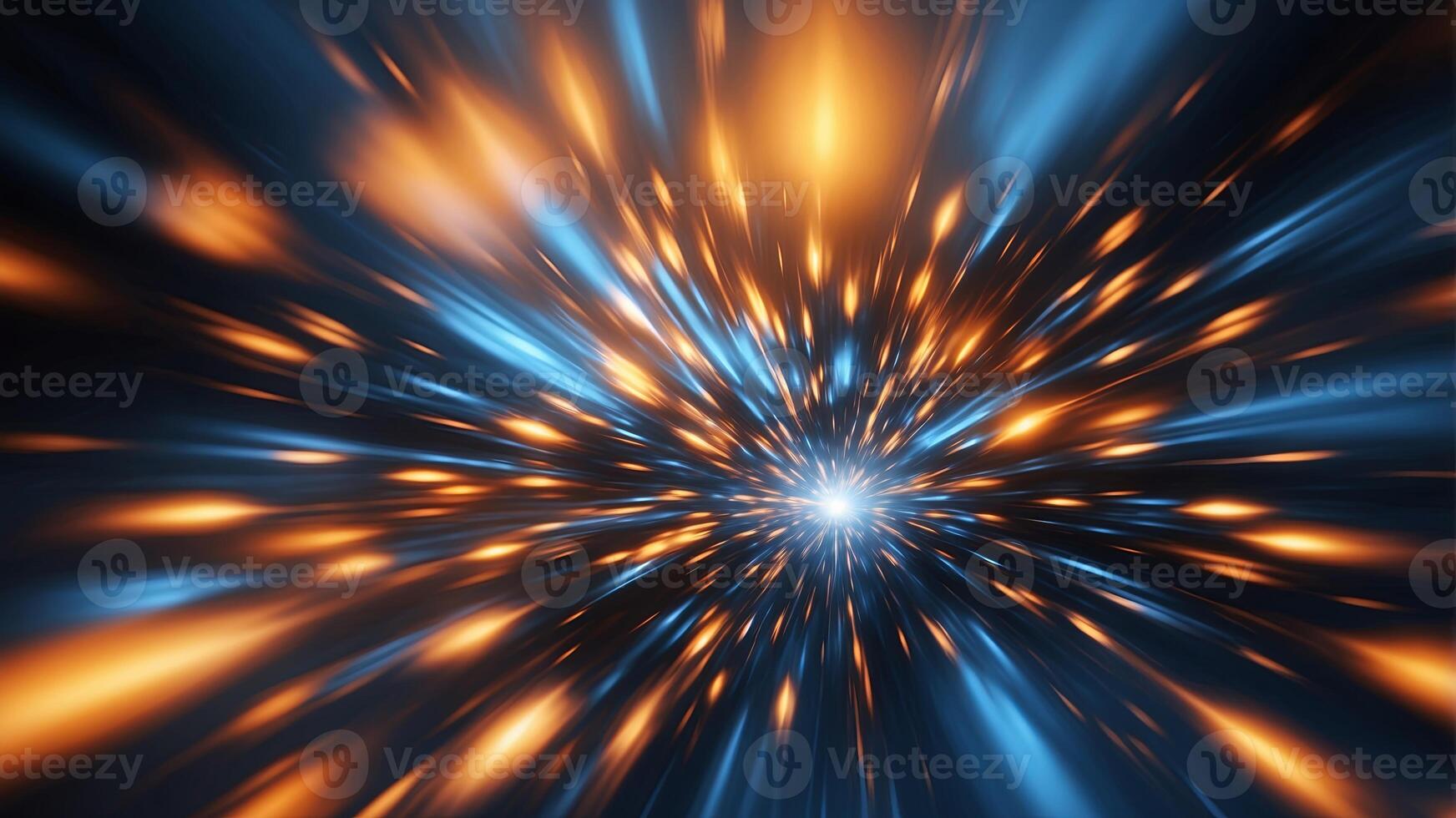 Abstract Light Speed Background with Blue and Orange Energy Rays. photo