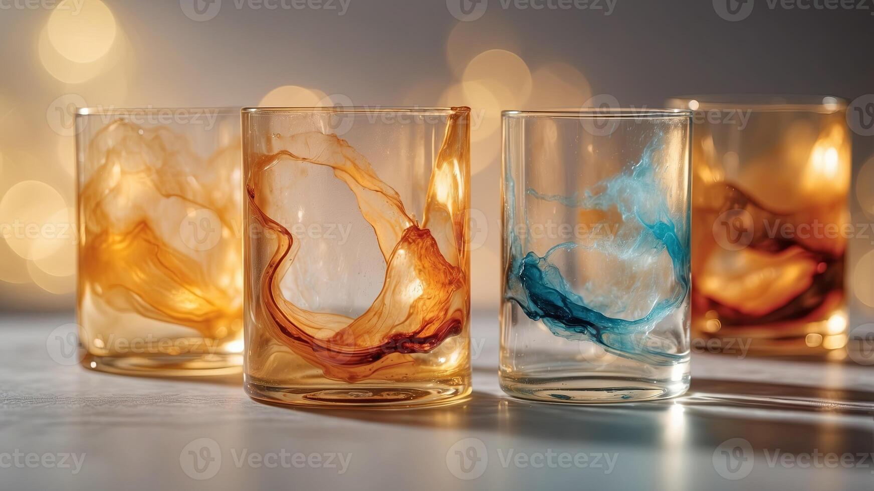 Alcohol ink art in soft pastels with golden highillumination. photo
