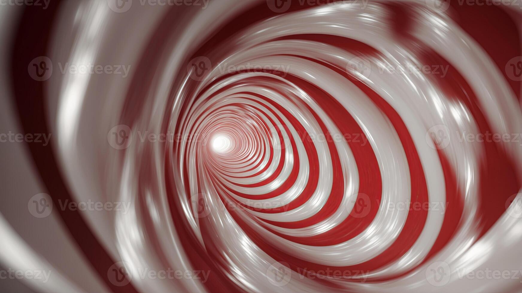 Abstract red and white spiral tunnel with light reflections. photo