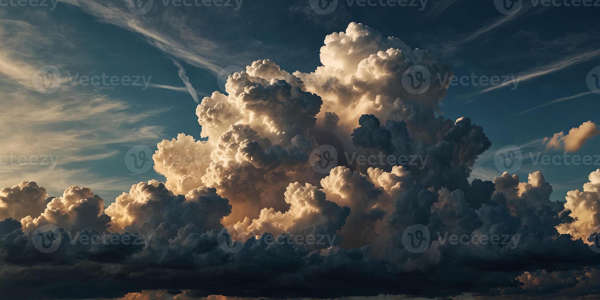 Scenic sky with cumulonimbus and cirrus clouds perfect for a copy space image. photo