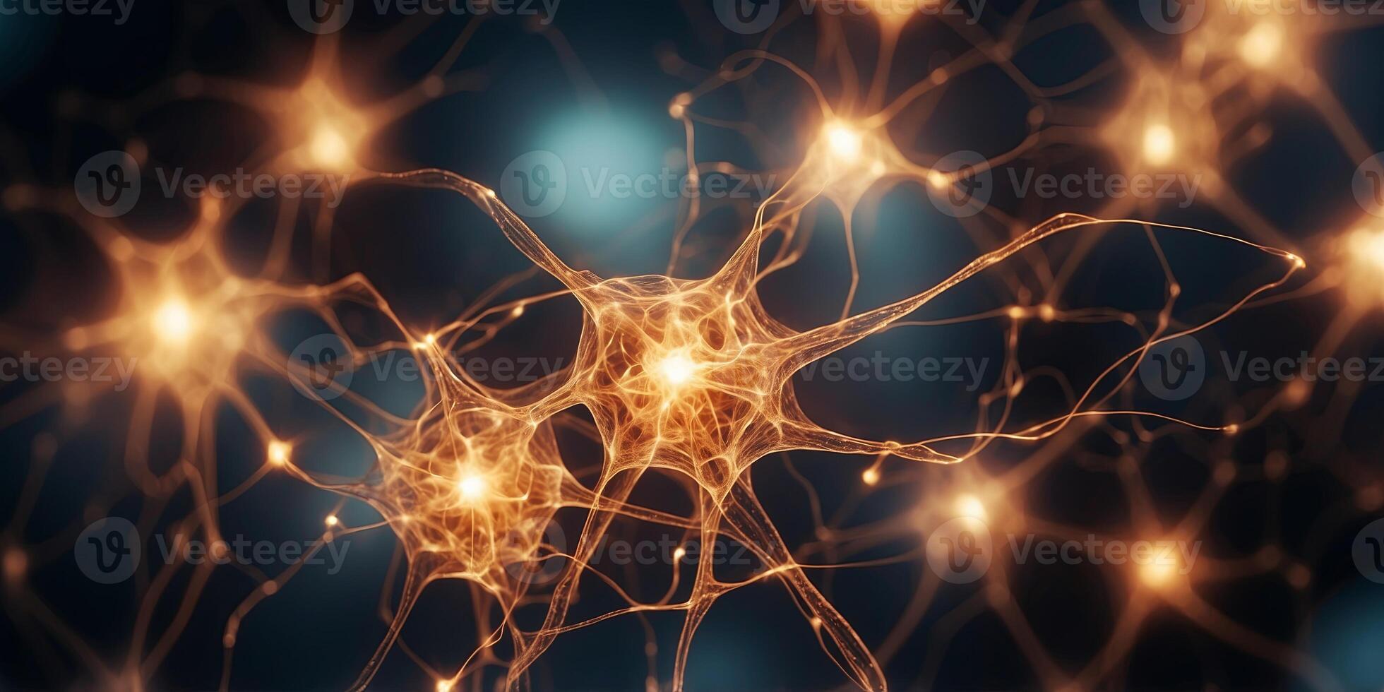 Abstract glowing network of neurons firing electrical impulses. photo