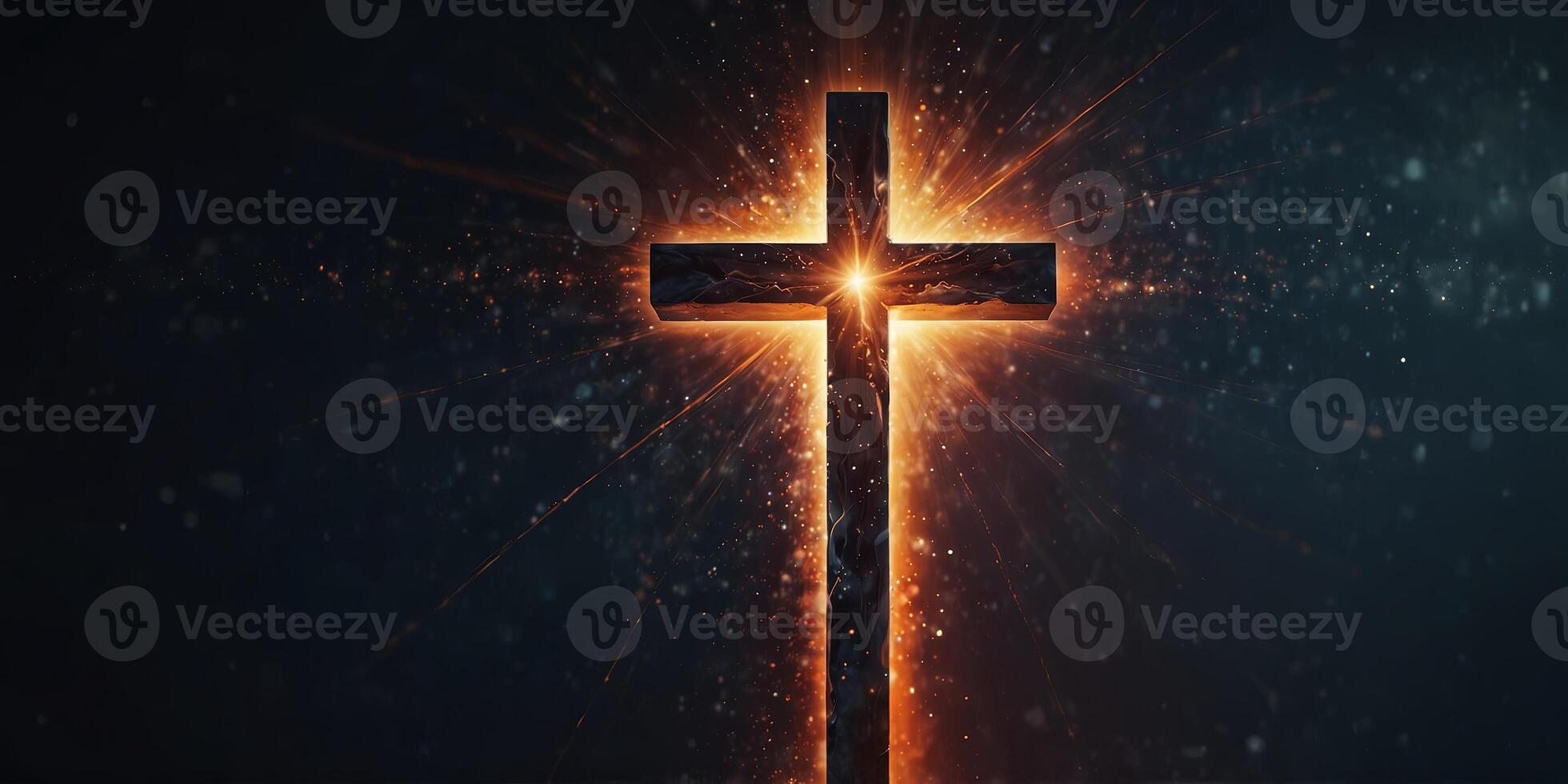 Symbolic Cross in Glowing Abstract Background Heaven or Resurrection Representation. photo