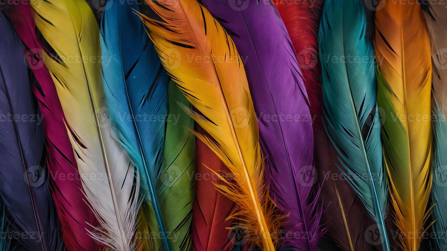 Multicolored Background of Feathers in Various Colors. photo