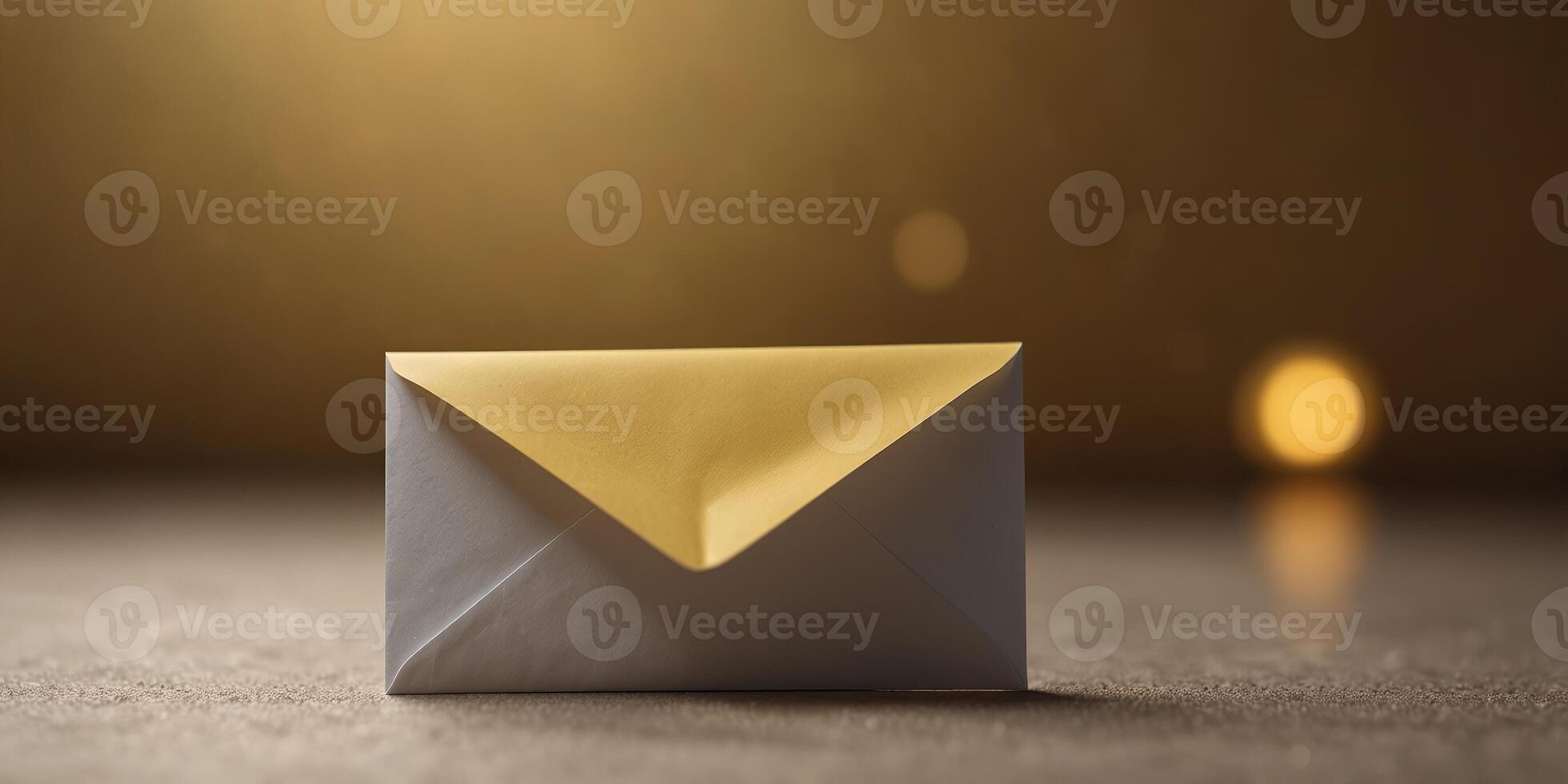 White Envelope Soaring With Wings on Yellow Background. photo