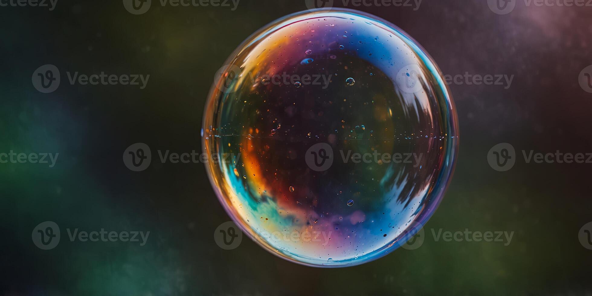Single soap bubble with colorful bokeh background, close-up Abstract and dreamy concept. photo