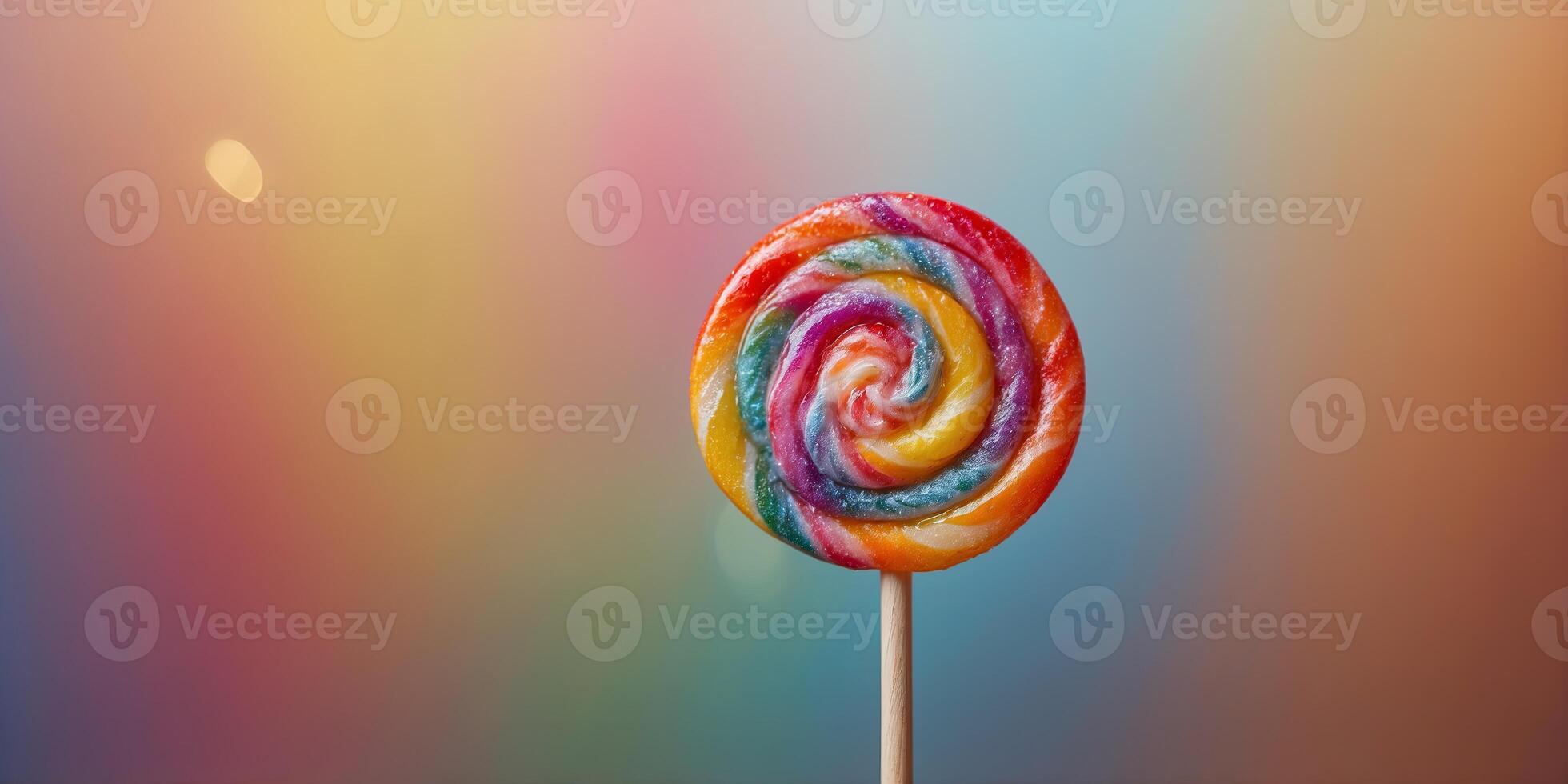 Colorful Lollipop on a Stick on Colorful Background. photo
