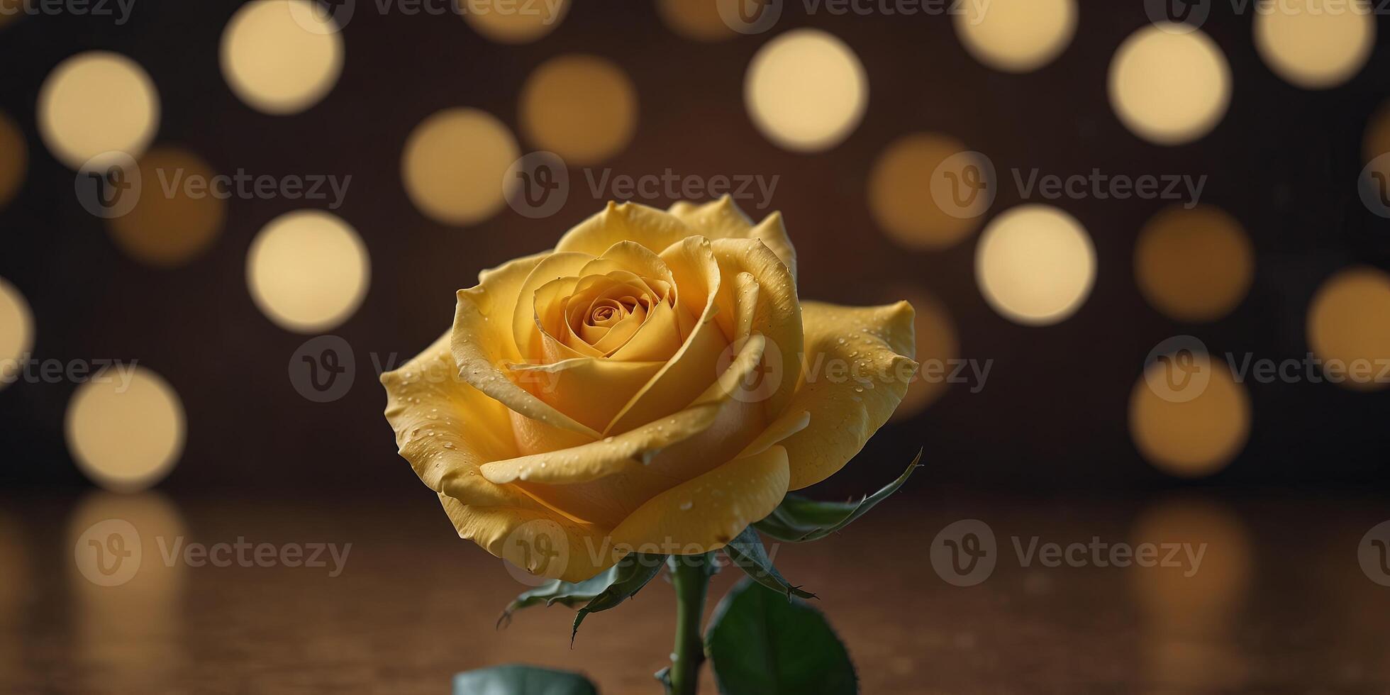 Yellow rose on a background of bokeh hearts Featuring copy space for expressing love in various ways. photo