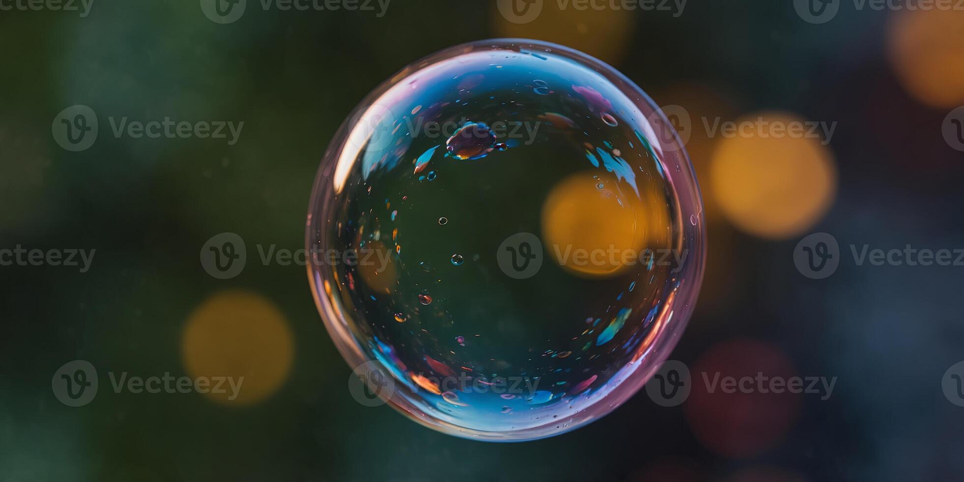 Single soap bubble with colorful bokeh background, close-up Abstract and dreamy concept. photo
